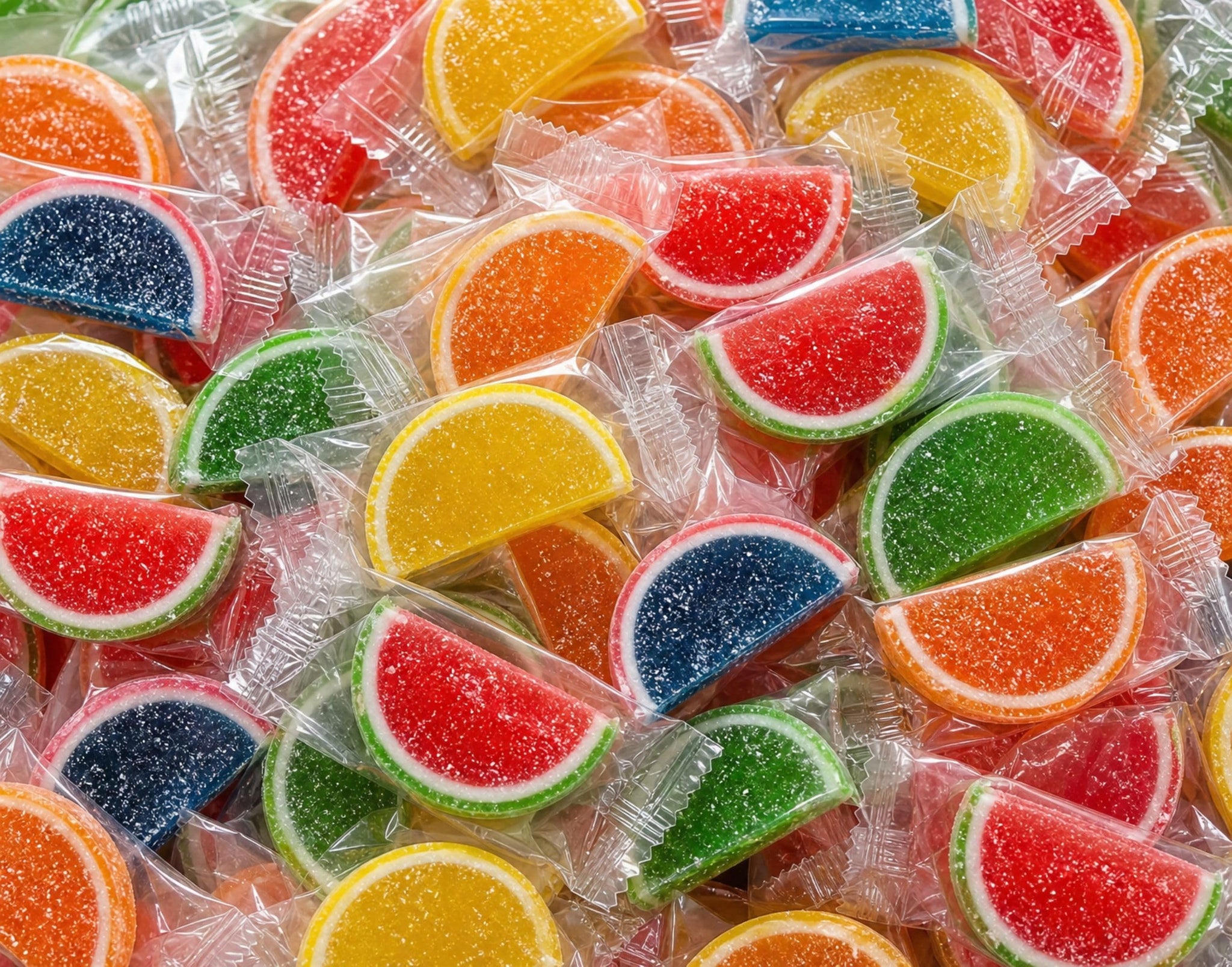 Fruit Slices Candy 1 lb Bulk Bag - Orange Lime Watermelon Cherry Blue Raspberry Lemon Sugar Coated Jelly Wedges, Soft Chewy Treats, Individually