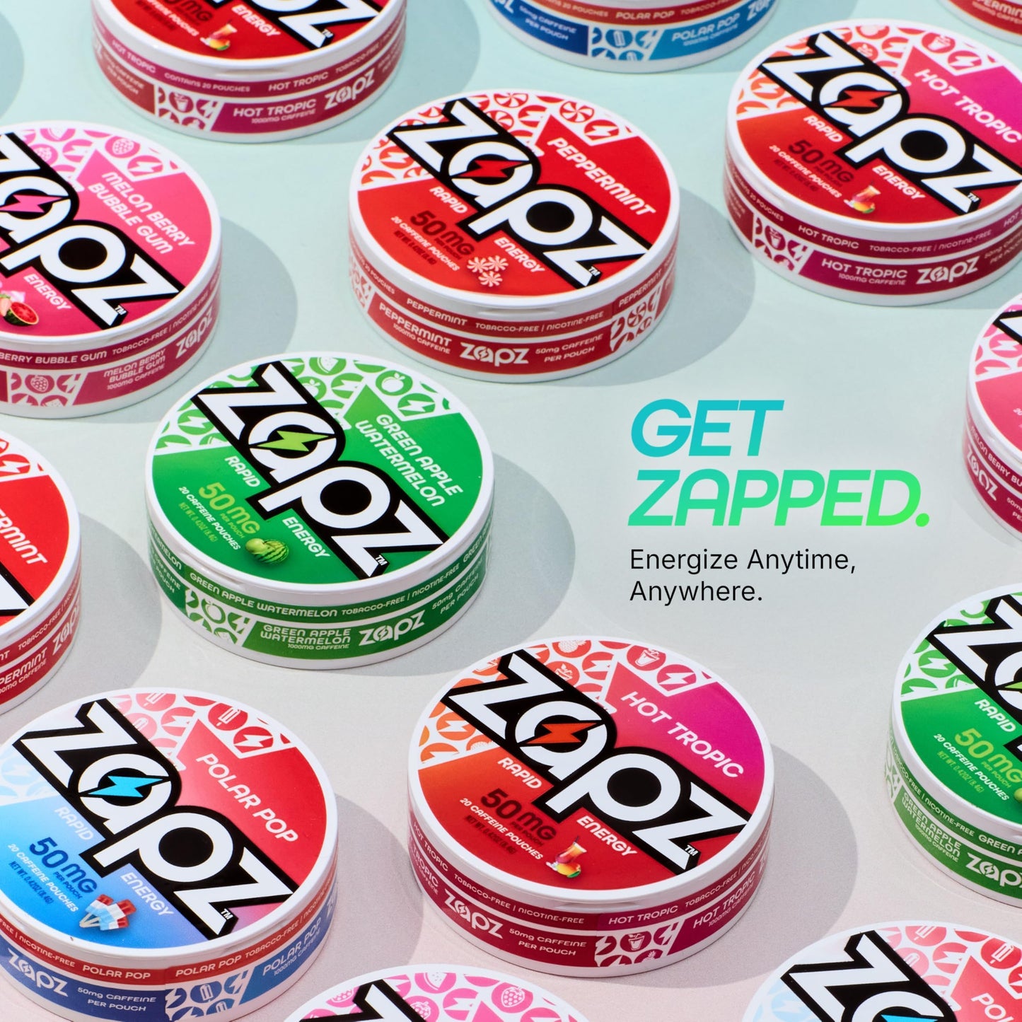 ZAPZ Caffeine Pouches, Polar Pop, 5 Cans x 20 Count, Energy Pouches with 50mg Caffeine, Nootropic Focus Support, Niacin, L-Theanine, L-Tyrosine, Sugar