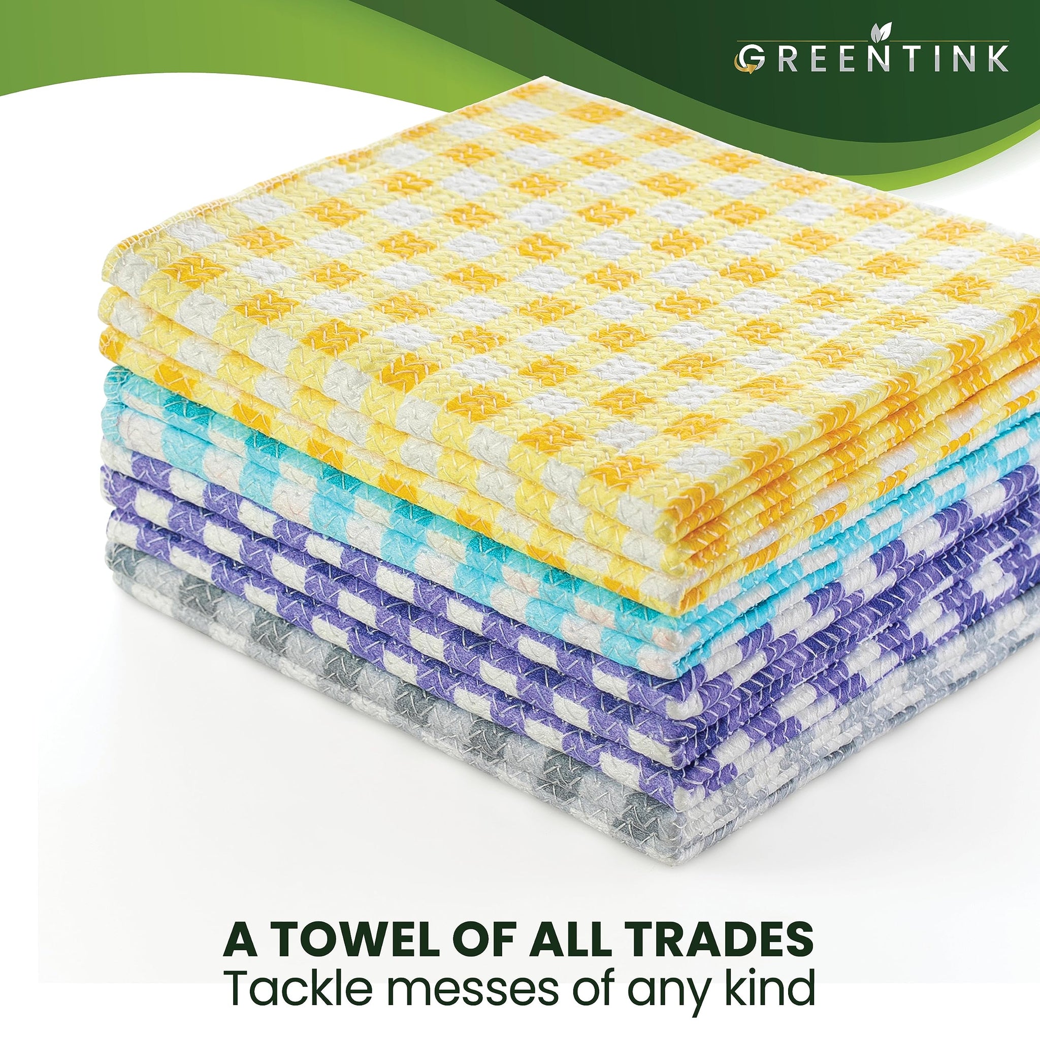 GREENTINK Eco-Friendly Reusable Dish Cloth Set - 24-Pk Multipurpose Kitchen Cleaning Cloth Made from Recycled Materials - Absorbent, Dish Towels