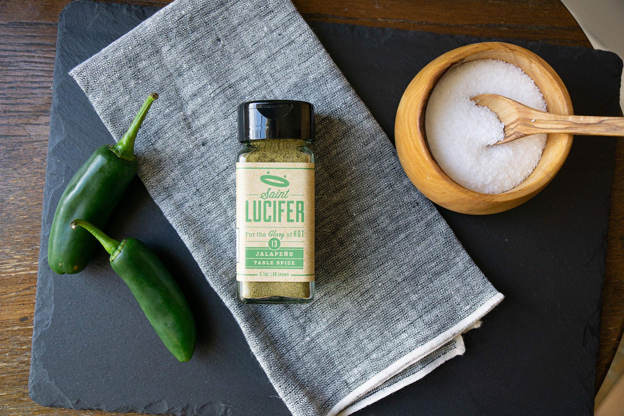 Saint Lucifer Spice Co, Jalapeno Table Spice Number 13, 2.1 ounce glass jar, Made In The USA, Gluten Free, Sugar Free, Vegan, Vegetarian