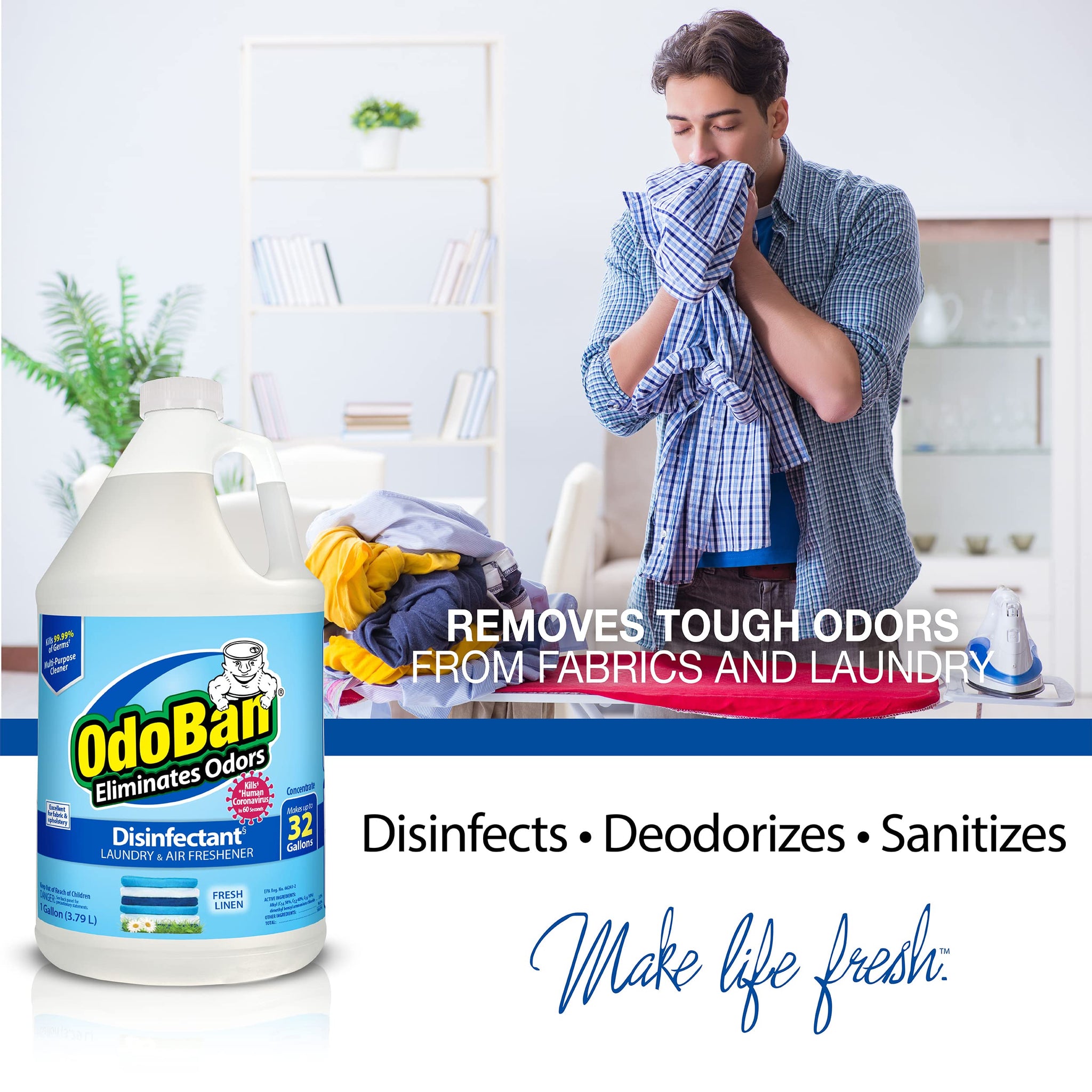 OdoBan Disinfectant Concentrate and Odor Eliminator, Made in the USA, Fresh Linen Scent, 2 Gallons