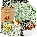 Akeeko Reusable Beeswax Food Wraps - Assorted 9 Packs, Reusable, Plastic-Free Food Storage, 5 Small, 2 Medium, 1 Large, 1 Extra Large Wraps