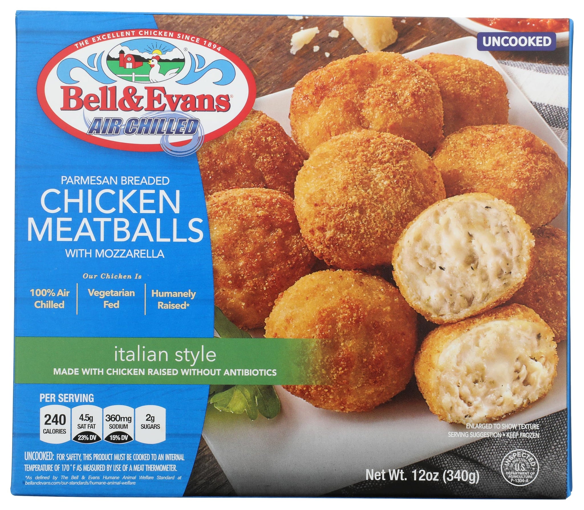 Bell & Evans Breaded Parmesan Chicken Meatballs with Mozzarella, 12 OZ