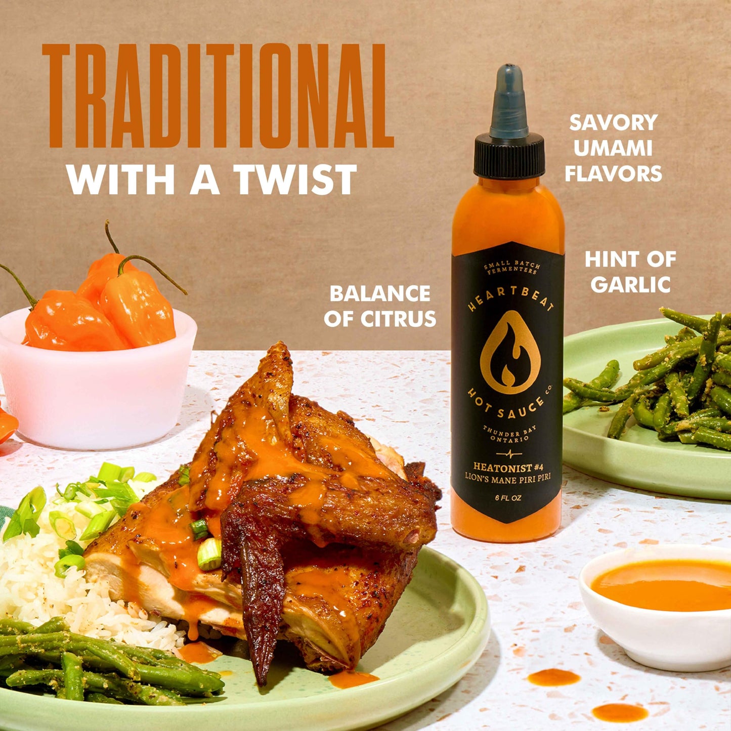 Heartbeat Hot Sauce Co. | Lion's Mane Piri Piri, 6 oz. 3 pack