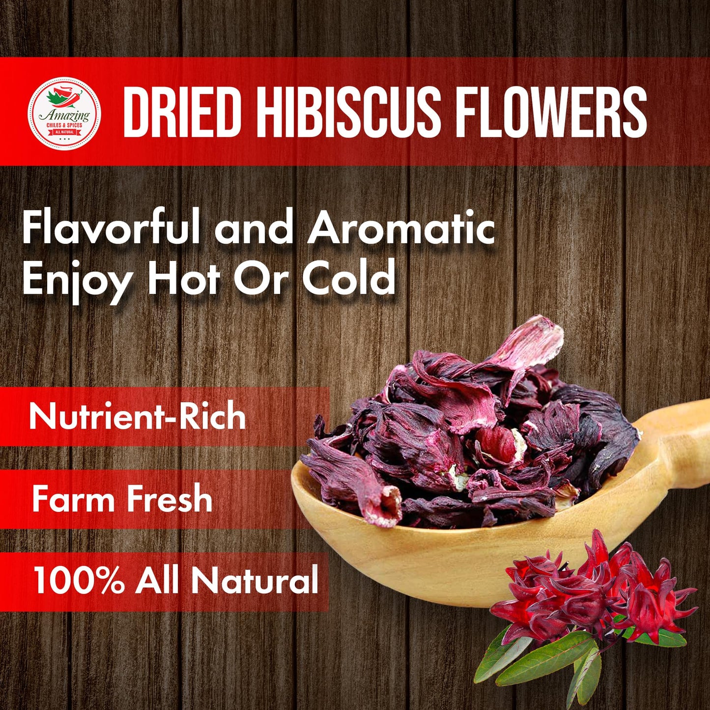 Hibiscus Flowers 1lb (16oz) - All Natural, Triple Cleaned - Whole Soft Flowers and Petals - Flor de Jamaica. Great for Hot or Iced Tea and Agua
