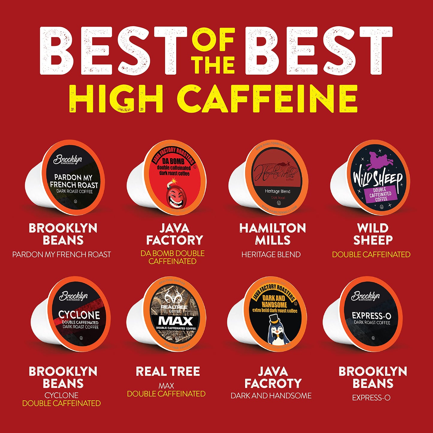 Best of the Best Pods, Variety Pack for Keurig K Cup Brewers, - Strong and Regular Coffee Lovers, Great Gift - 5 Cups of Each, High Caffeine Coffee