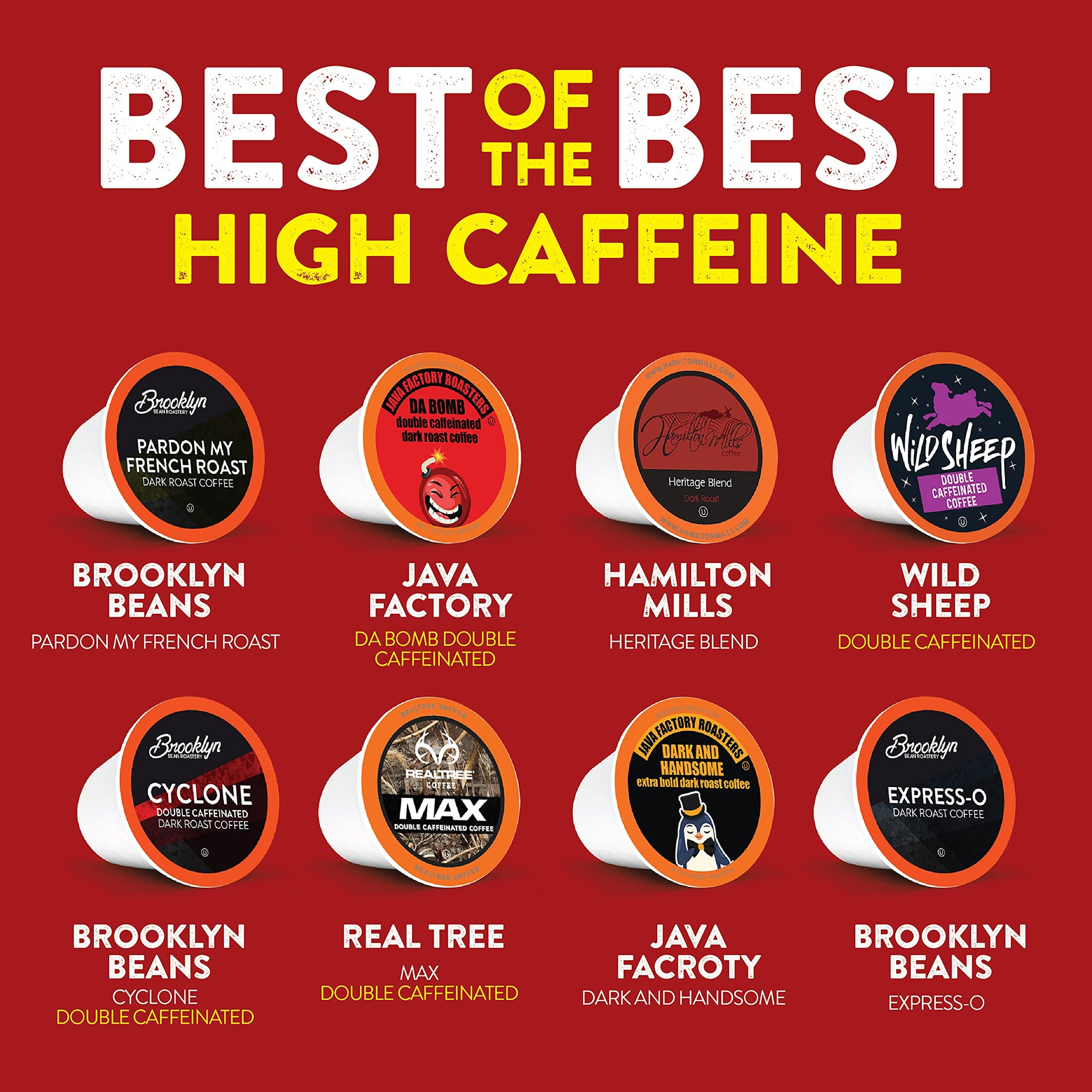 Best of the Best Pods, Variety Pack for Keurig K Cup Brewers, - Strong and Regular Coffee Lovers, Great Gift - 5 Cups of Each, High Caffeine Coffee