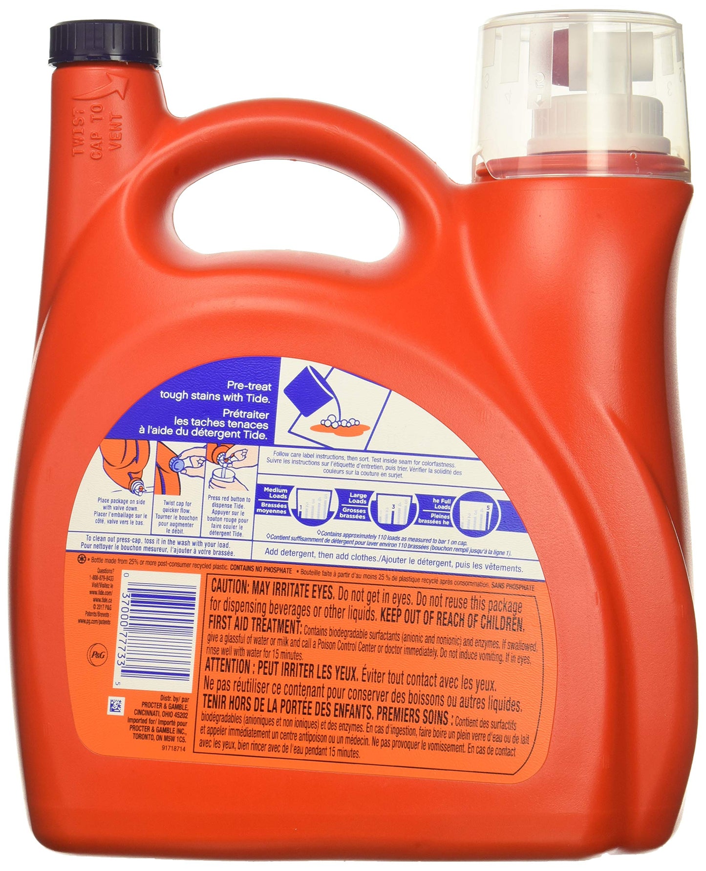 Tide Original 037000777335 High Efficiency Laundry Detergent 150 Oz / 4.43L Mega Value Size -110 Loads (2x Ultra Concentrated) More Power Per Drop