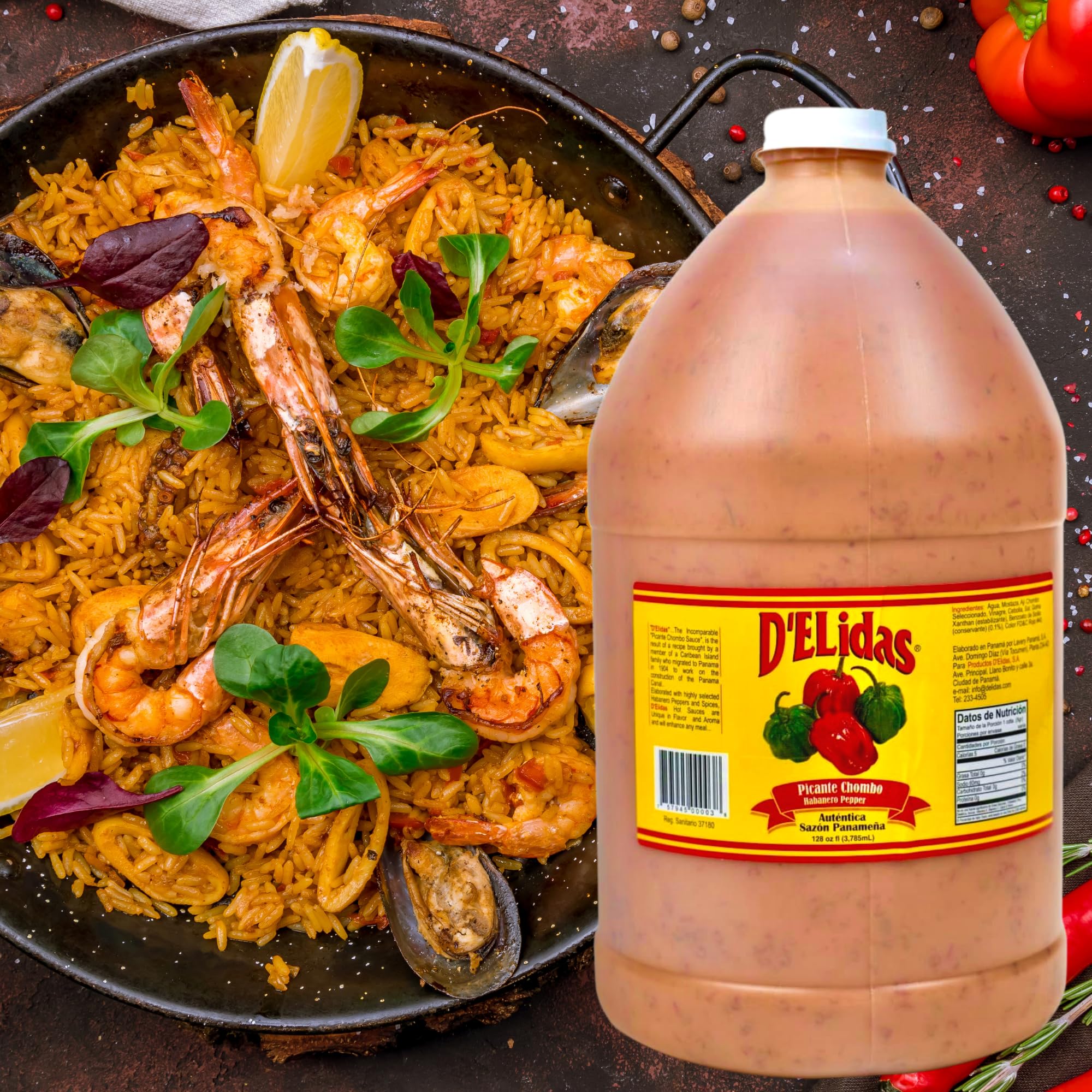 D'ELidas Habanero Hot Sauce, Natural Habanero Pepper Hot Sauce, Chombo Picante Sauce #1 in Panama, Non-GMO, Keto Friendly Food Habanero Sauce, 128 Fl