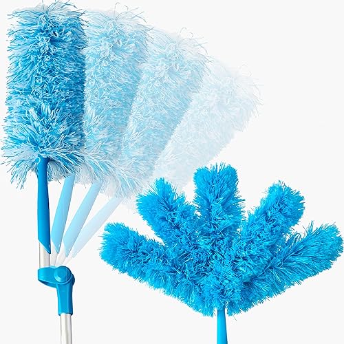 Extendable Washable Microfiber Duster and Blind Cleaner w/Pivoting Head and Extension Pole. Telescopic Arm and Flexible Heads for Easy Ceiling