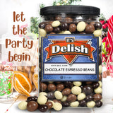 Gourmet Chocolate Covered Espresso Beans Medley by Its Delish, 3 LBS Jumbo Reusable Container - Mix of Dark, Milk & White Chocolate Covered Roasted