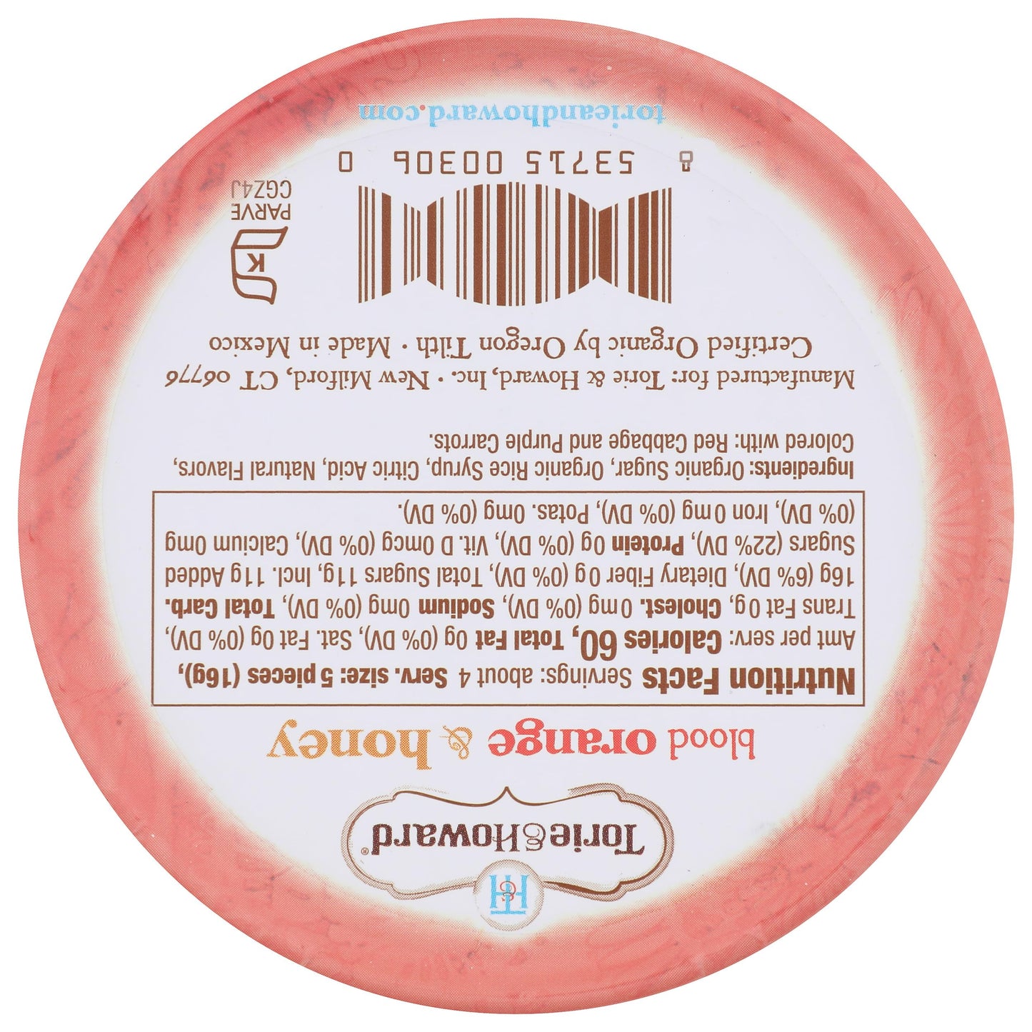 Torie and Howard Organic Hard Candy Tin, Blood Orange and Honey, 2 Ounce