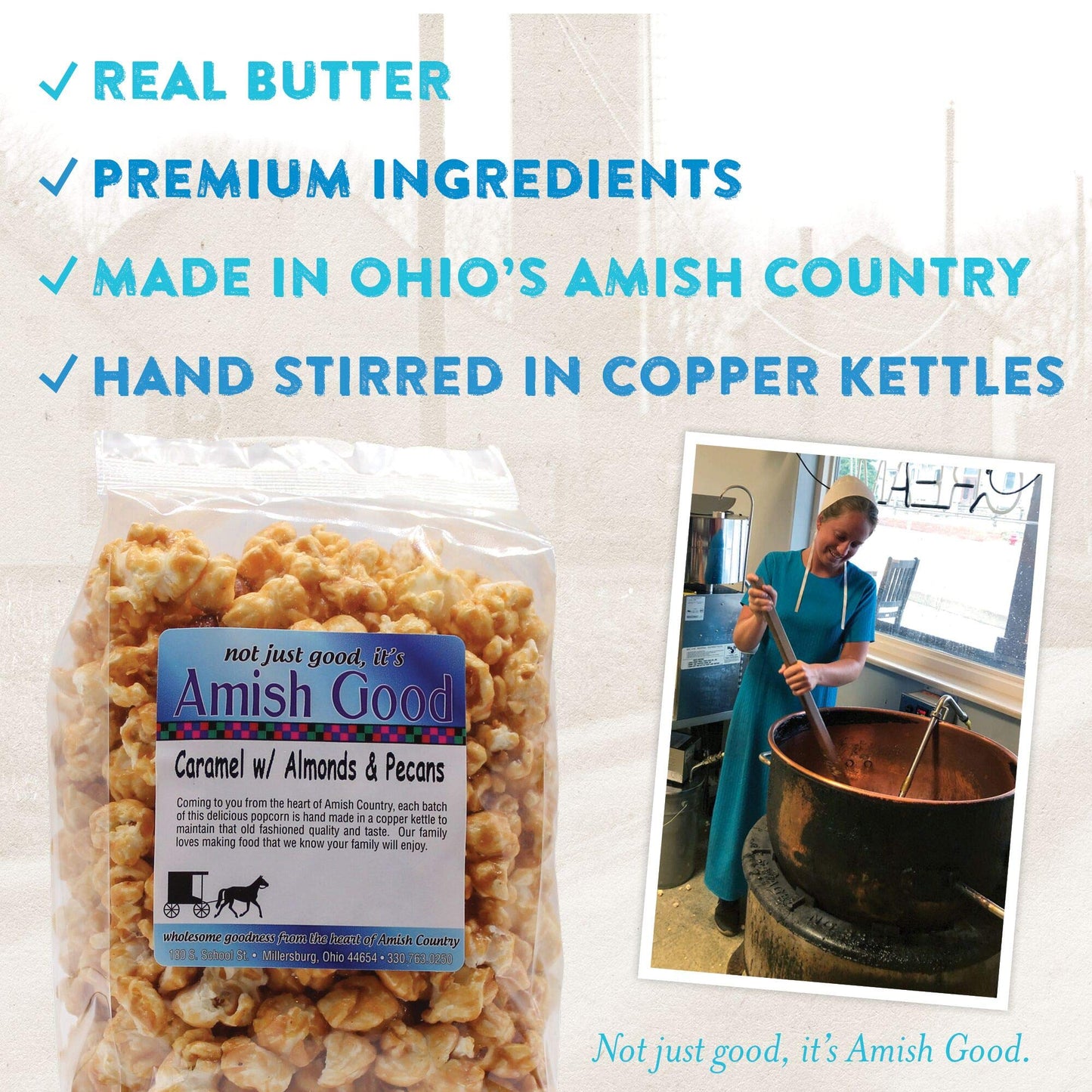 Amish Good Premium Caramel Popcorn with Almond and Pecans * Real Butter and Coconut Oil in 12 Ounce Bag