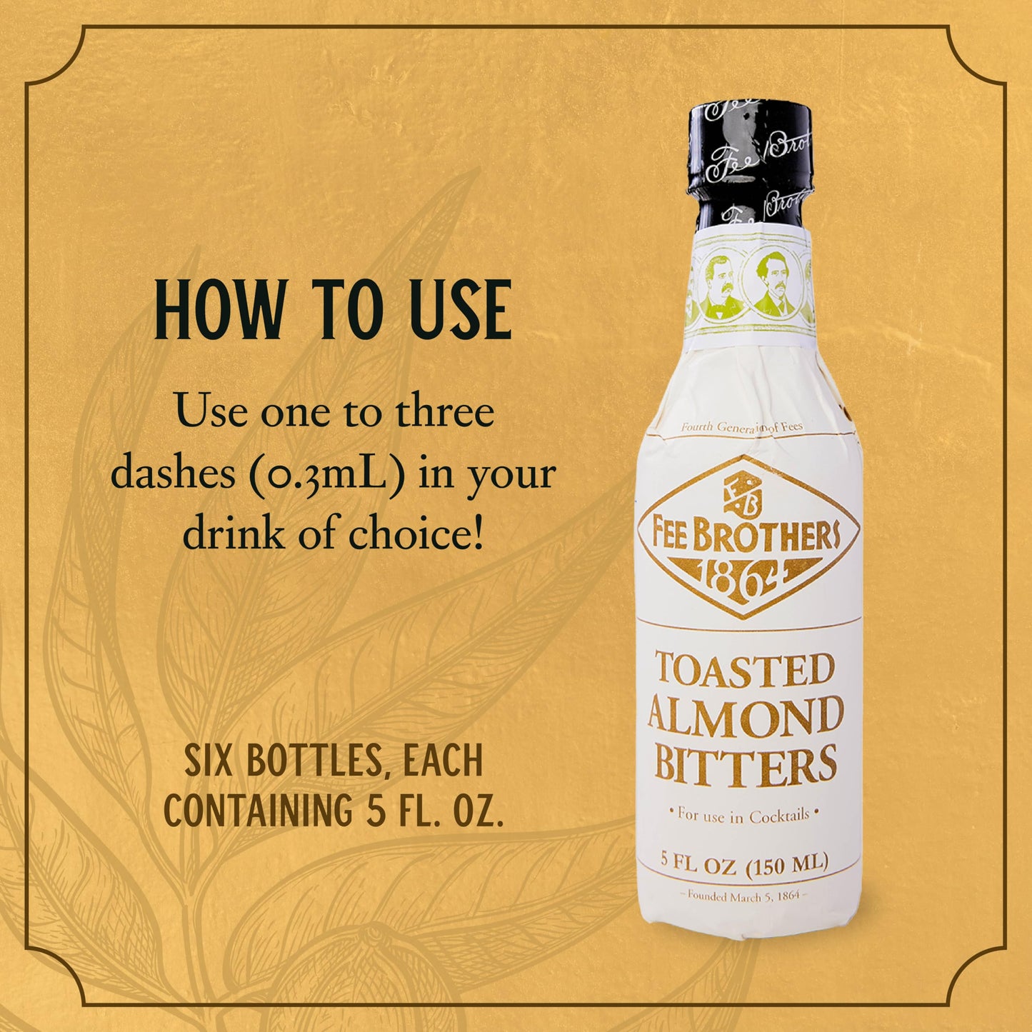 Fee Brothers Bitters Variety Gift Pack - Orange, Old Fashioned, Cherry, Chocolate, Black Walnut & Toasted Almond for Craft Cocktails & Home Bartending
