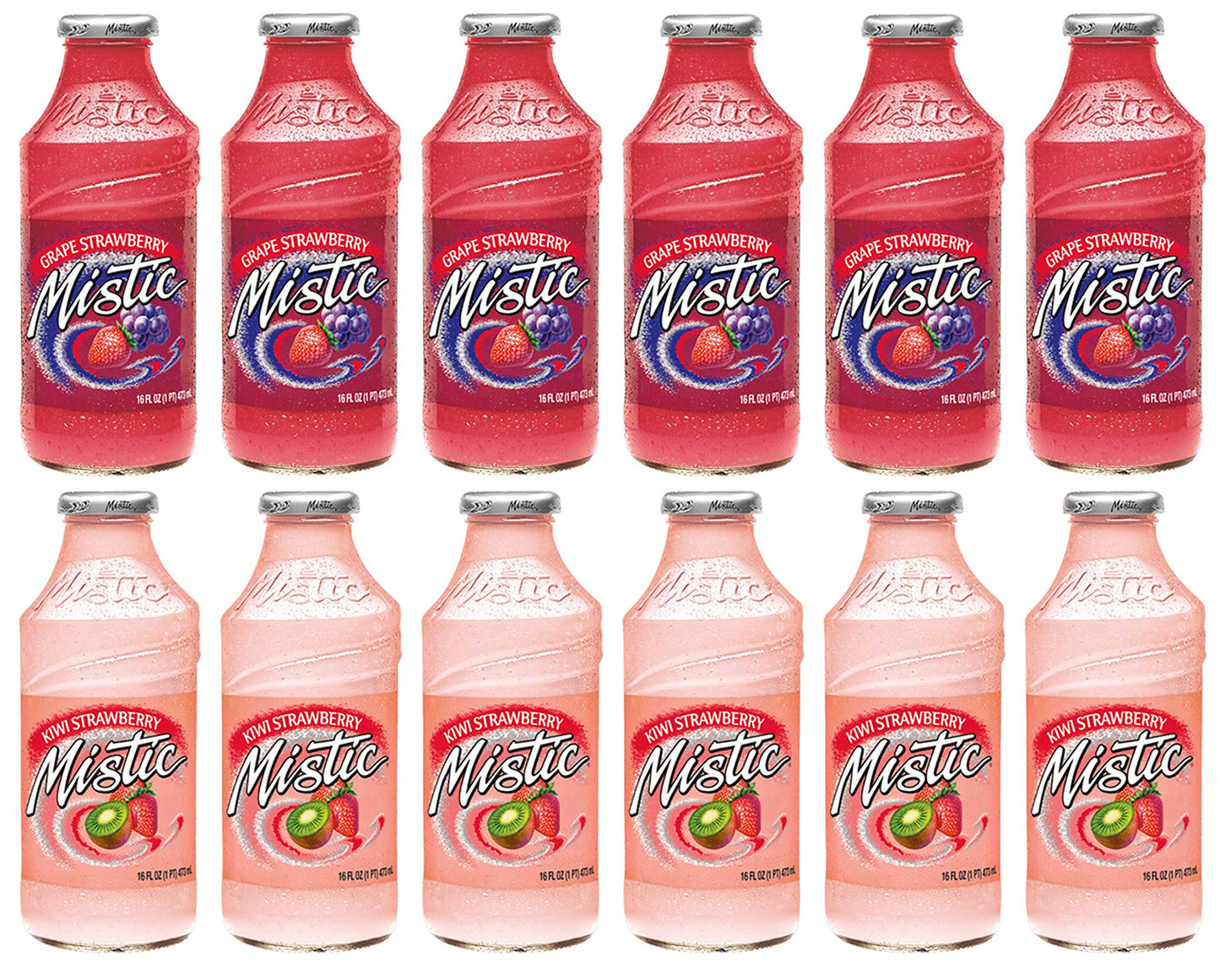 LUV-BOX Variety MISTIC JUICE DRINK pack , pack of 12 , 16 fl oz , Glass bottle , GRAPE STRAWBERRY , KIWI STRAWBERRY