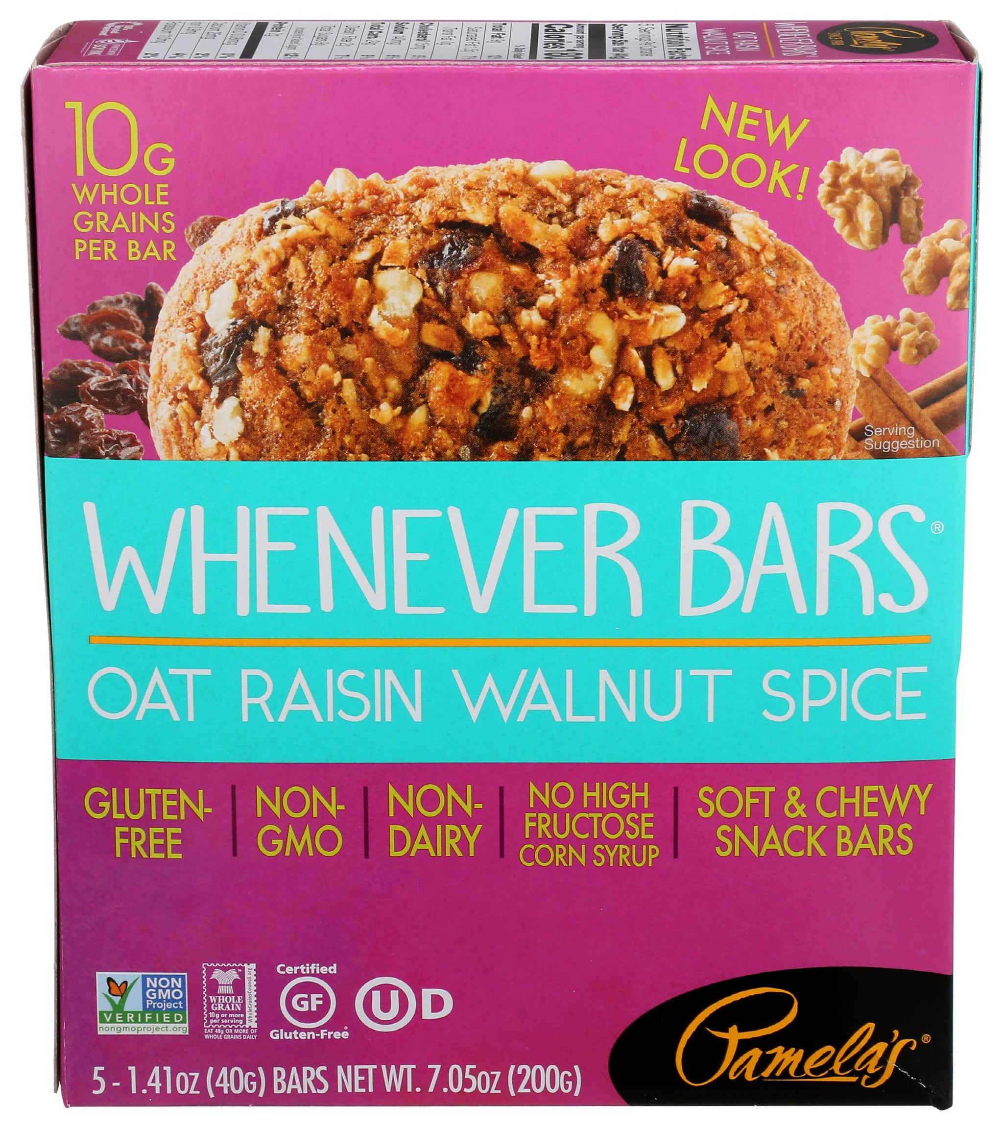 Pamela's Whenever Bars, Oat Raisin Walnut Spice, 5 ct