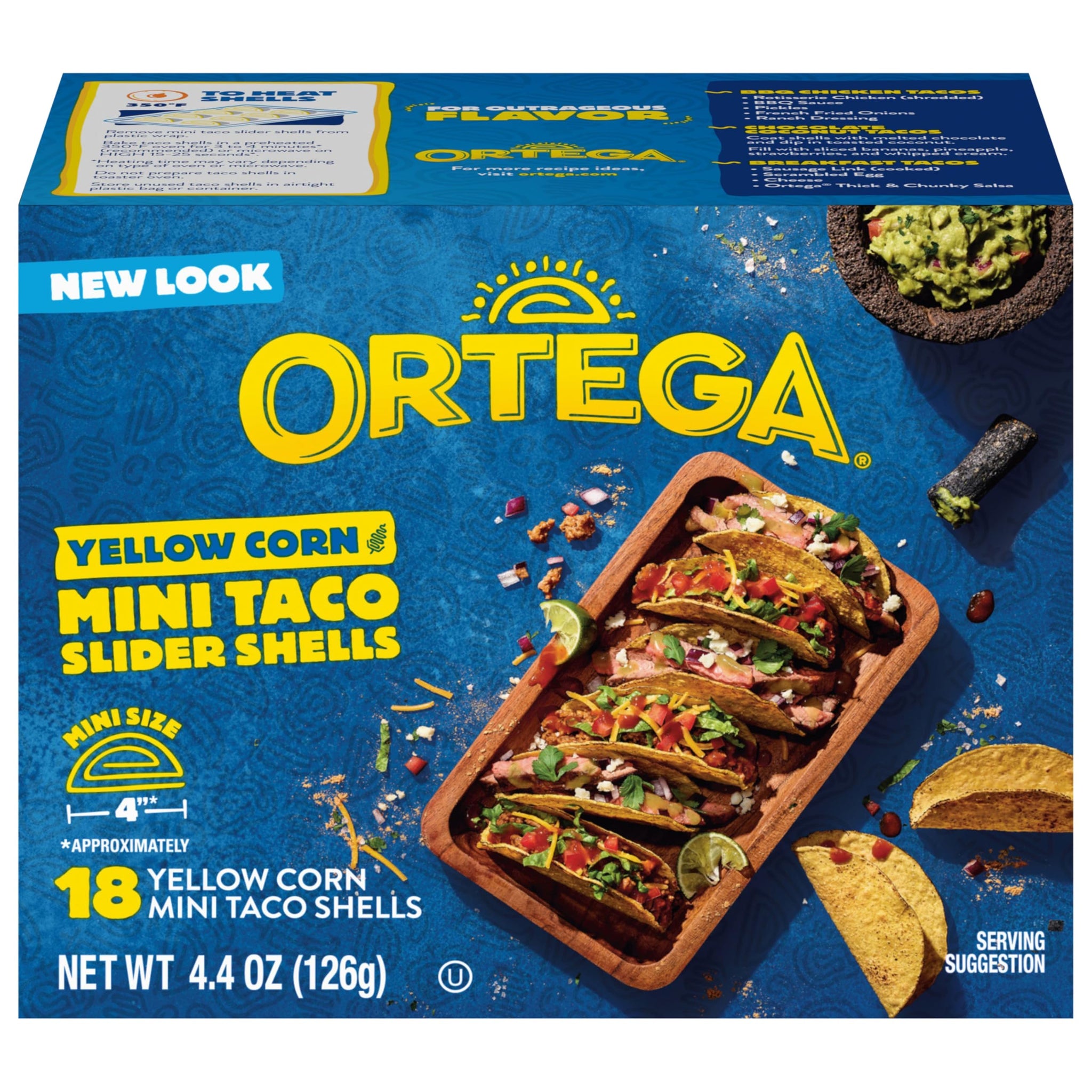 Ortega Mini Taco Slider Shells, Yellow Corn, 4.4 Ounce, 18 Shells