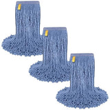 Pack of 3 Cut End Blended Mop Head Replacement, 1.25-inch Universal Headband, Wet Mop Refills, Blue, 16 Oz