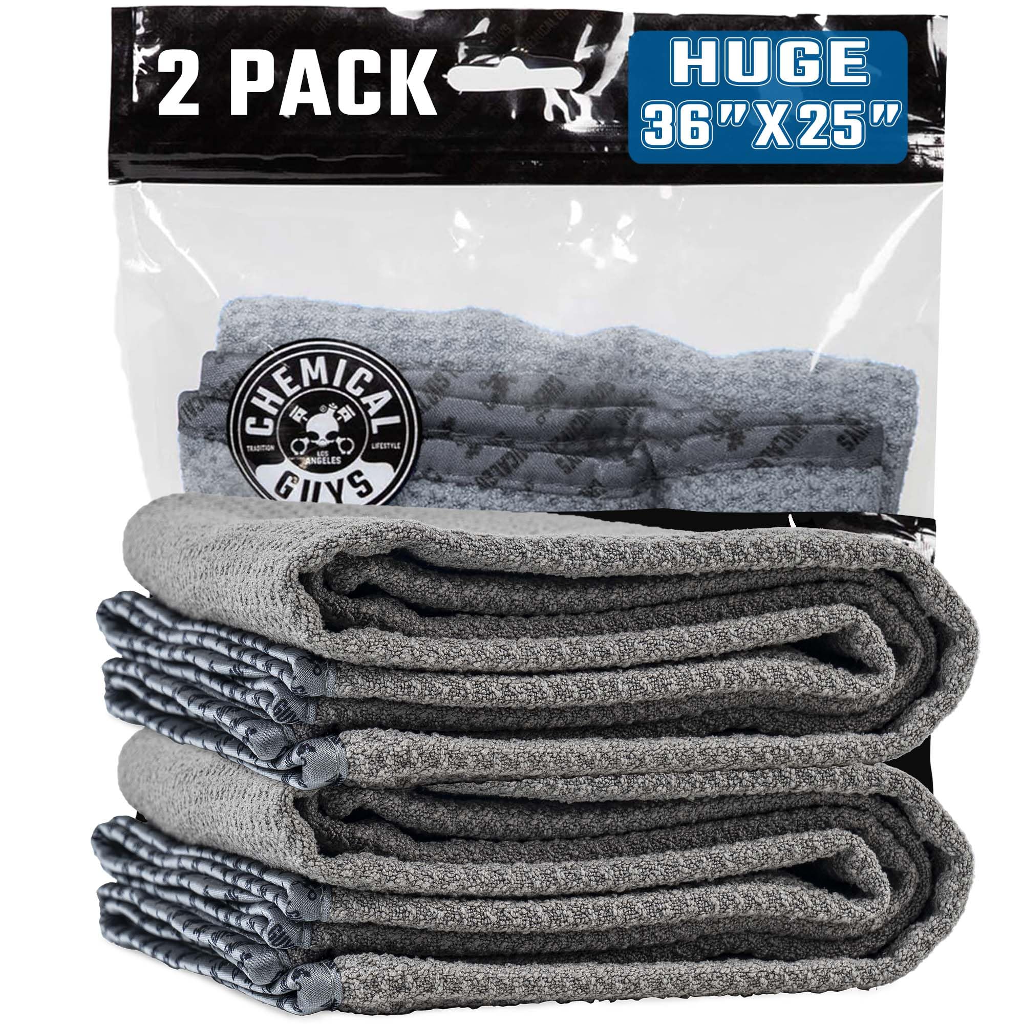 Chemical Guys Waffle Weave Gray Matter Microfiber Drying Towel 2 Pack, Huge Car Drying Towels for Faster Coverage on Paint, Glass, Wheels, and Trim