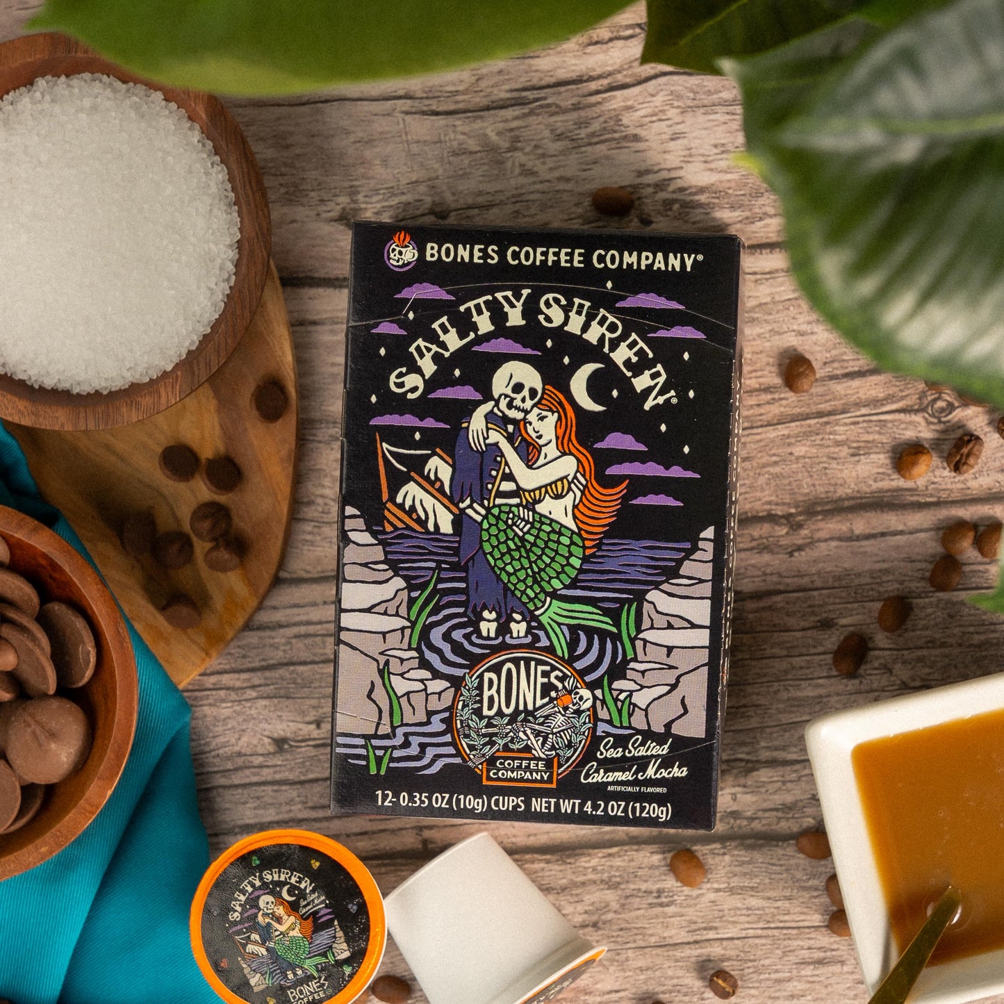 Bones Coffee Company Flavored Coffee Bones Cups Salty Siren Caramel Chocolate | 12ct Single-Serve Coffee Pods Compatible with Keurig 1.0 & 2.0 Keurig