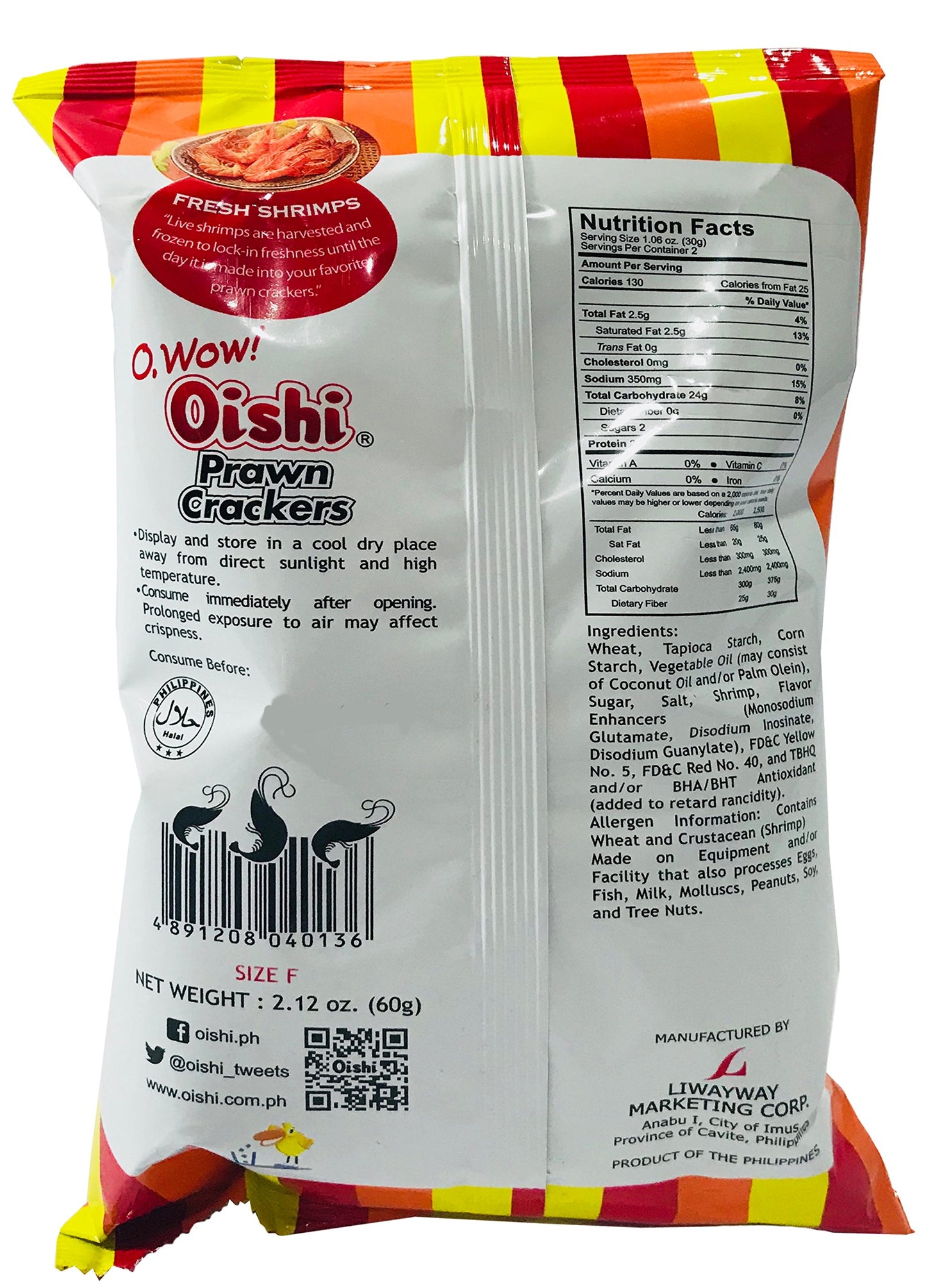 Oishi Prawn Crackers Original Flavor 2.12oz Pack of 4