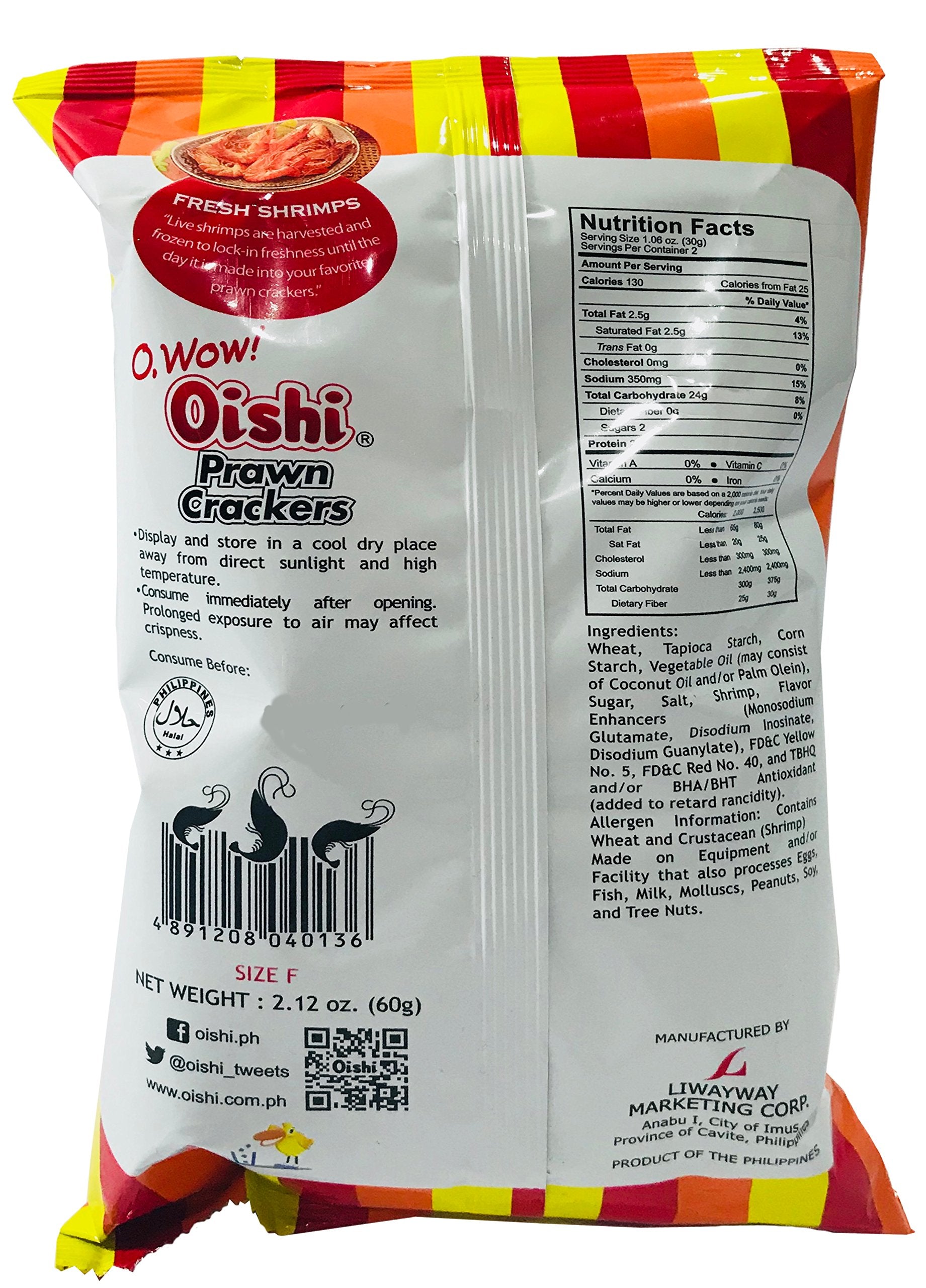 Oishi Prawn Crackers Original Flavor 2.12oz Pack of 4