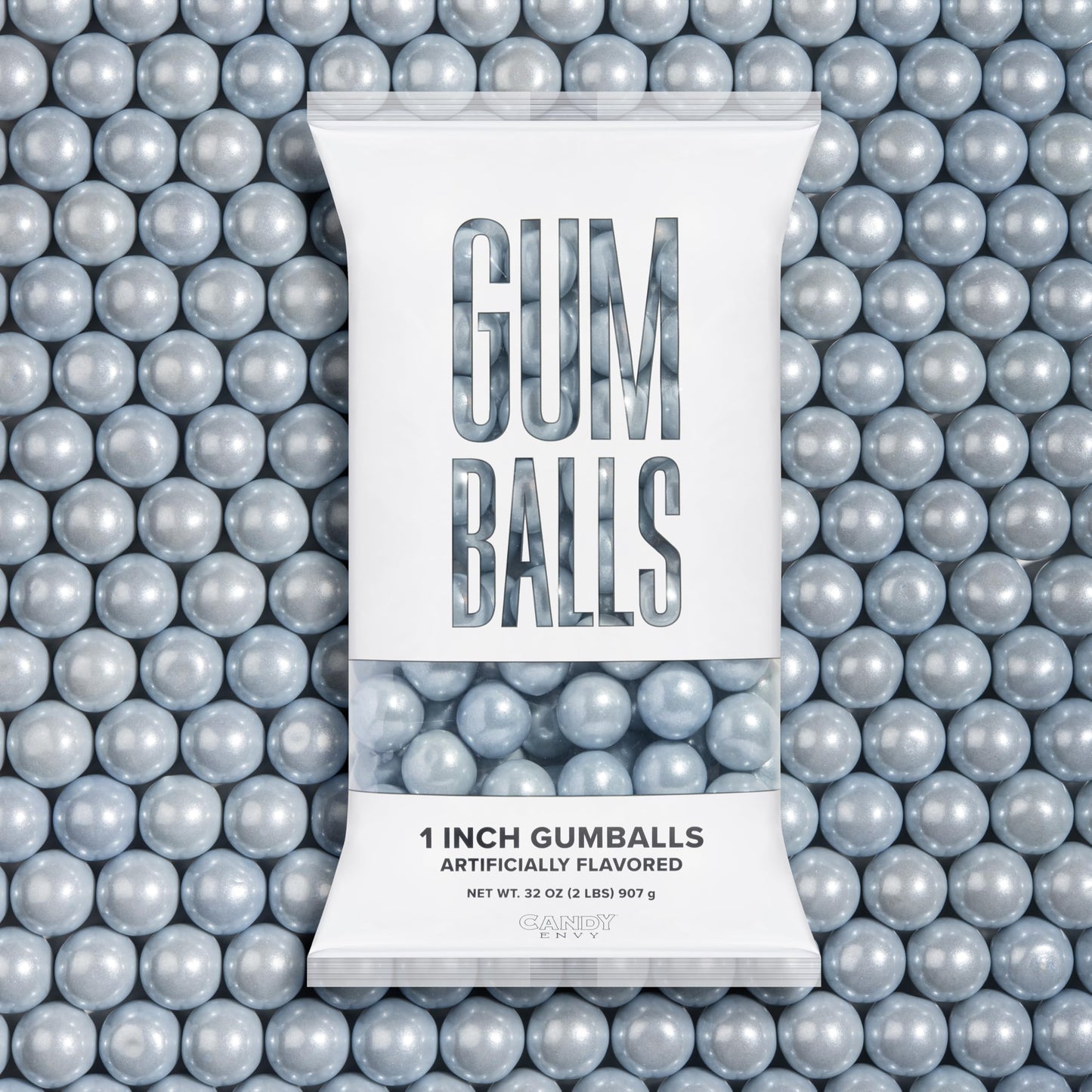 Candy Envy - Shimmer Silver Gumballs - 1 Inch - Approximately 113 Gumballs Per 2lb Bag - Bulk Silver Candy - North American Made & Kosher Certified