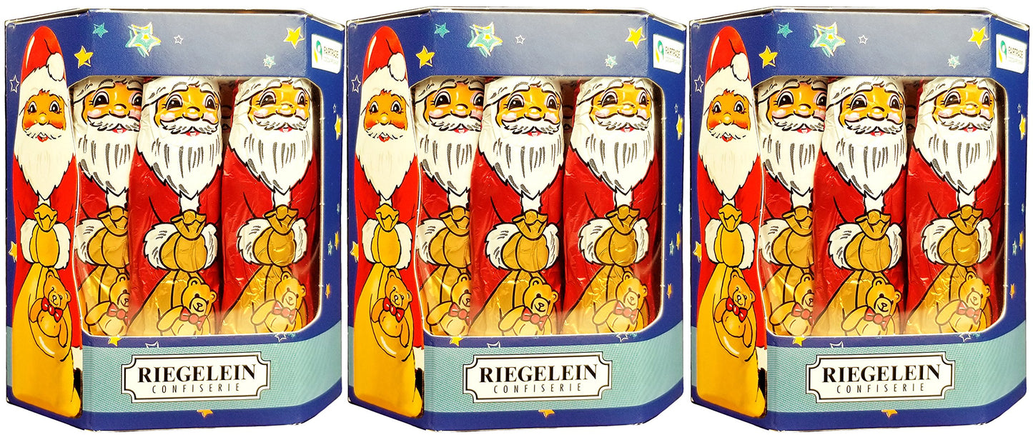 Riegelein German Christmas Candy Santas - Solid Milk Chocolate Stocking Stuffer - Foil Wrapped Xmas Santa Candy - 125 g