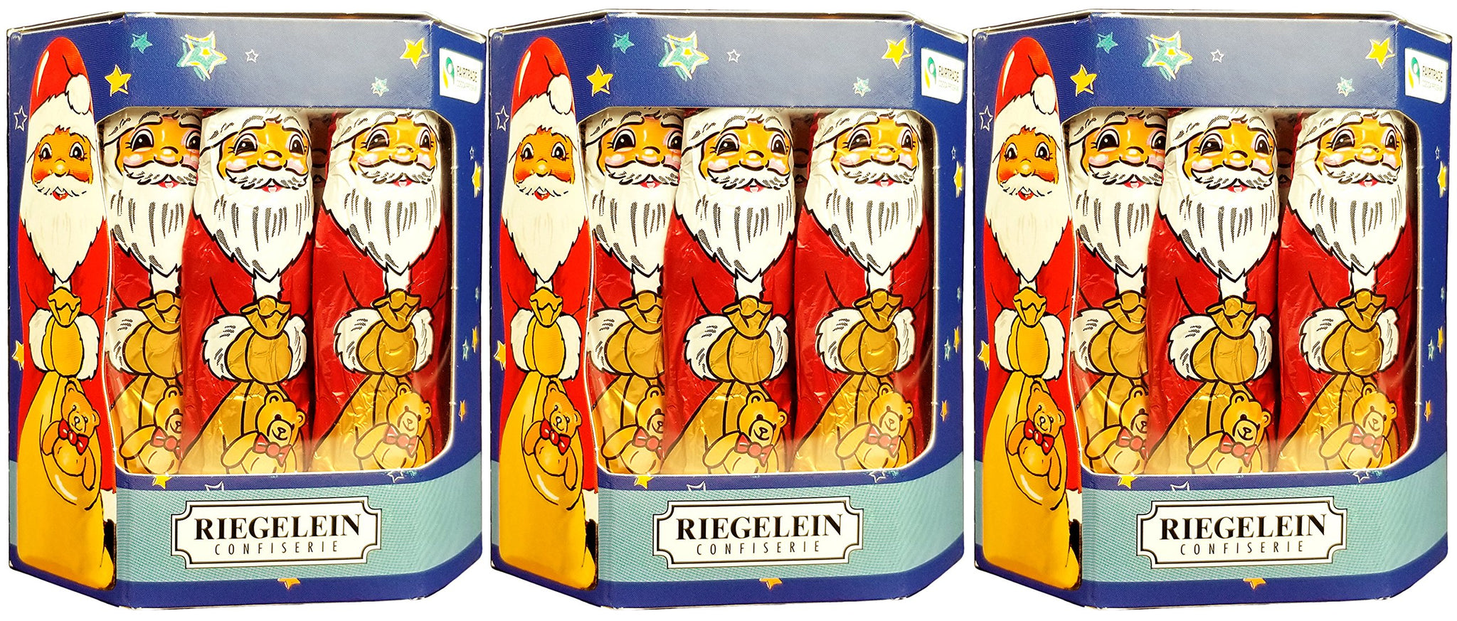 Riegelein German Christmas Candy Santas - Solid Milk Chocolate Stocking Stuffer - Foil Wrapped Xmas Santa Candy - 125 g