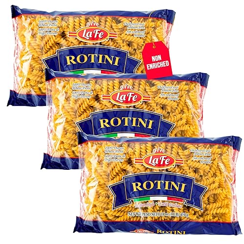 La Fe Rotini Pasta 16oz - 3 Pack - Unenriched Semolina Wheat Italian Pasta Rotini Noodles - Cholesterol & Sodium Free