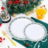 350pcs Christmas Disposable Plates & Cutlery Set - Plastic Plates, Tree Design, Gold Disposable Silverware, Clear Gold Cups for Holiday Celebrations