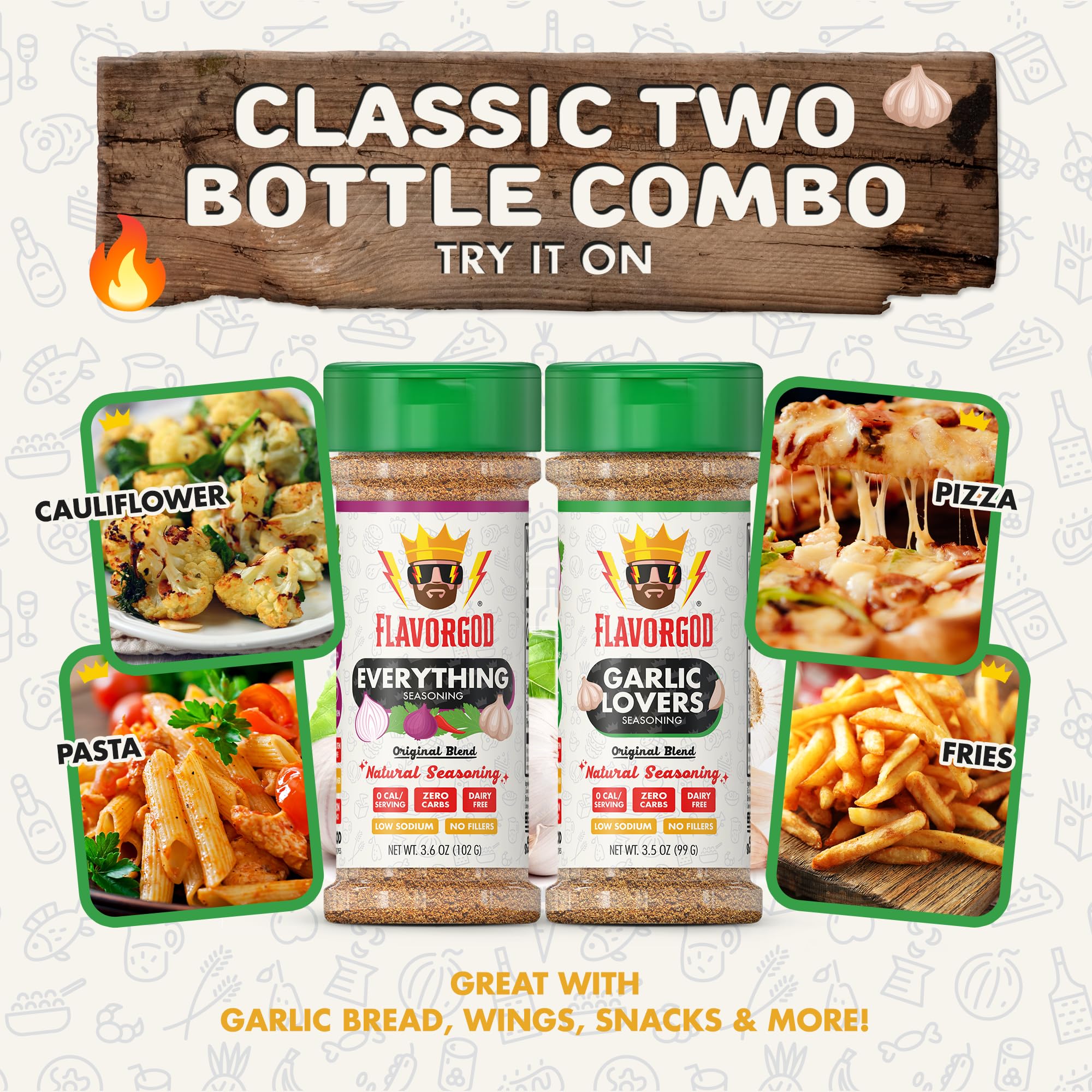 Classic Combo Pack of 2 Herb, Spice and Seasoning Gift Set - Everything, Garlic Lovers - Premium All Natural & Healthy Spice Blend - Low Sodium