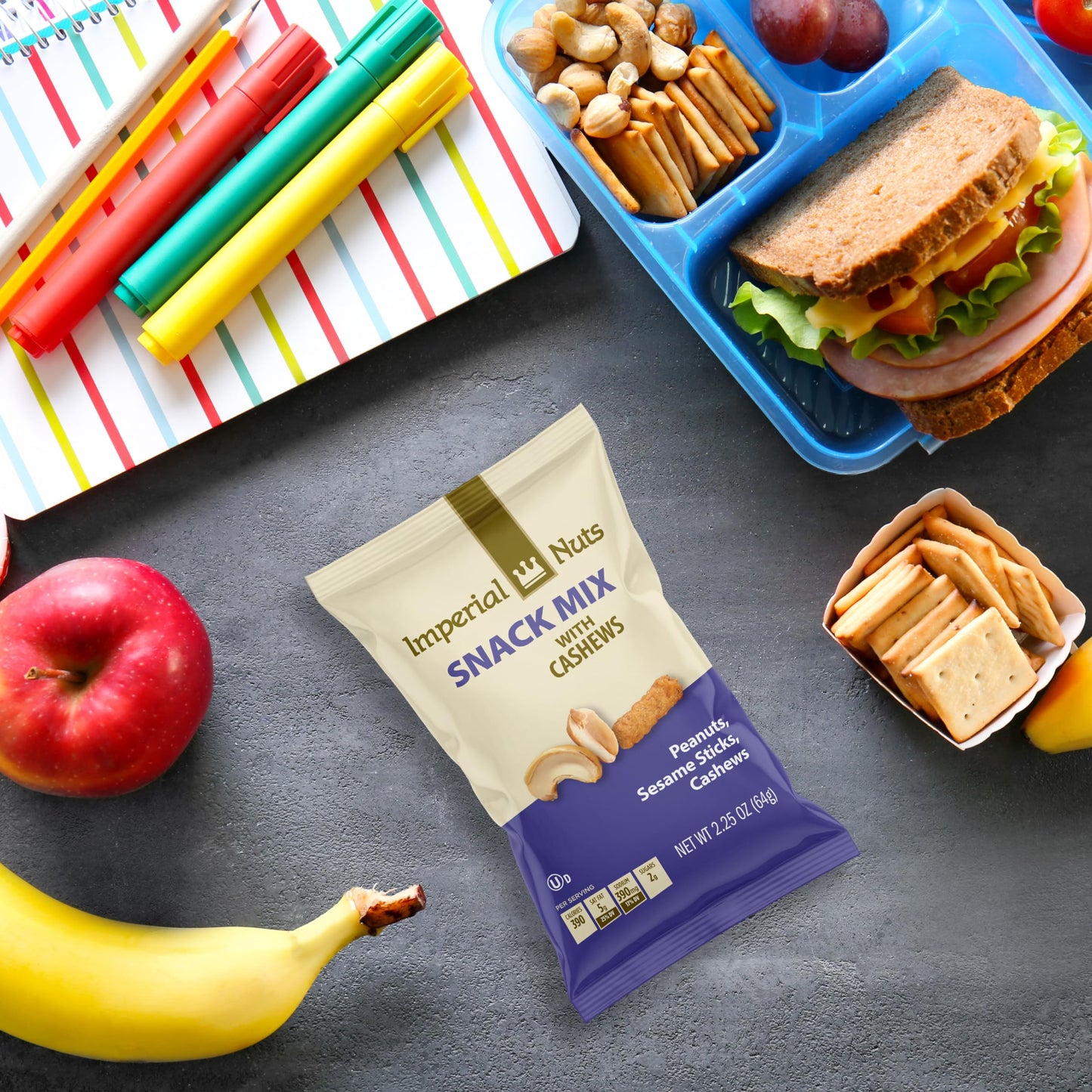 Snack Mix (18 Pack) - Sesame Sticks, Peanuts, Cashews, 2.25 oz - Crunchy, Savory, On-the-Go Snack - Back to School - Imperial Nuts