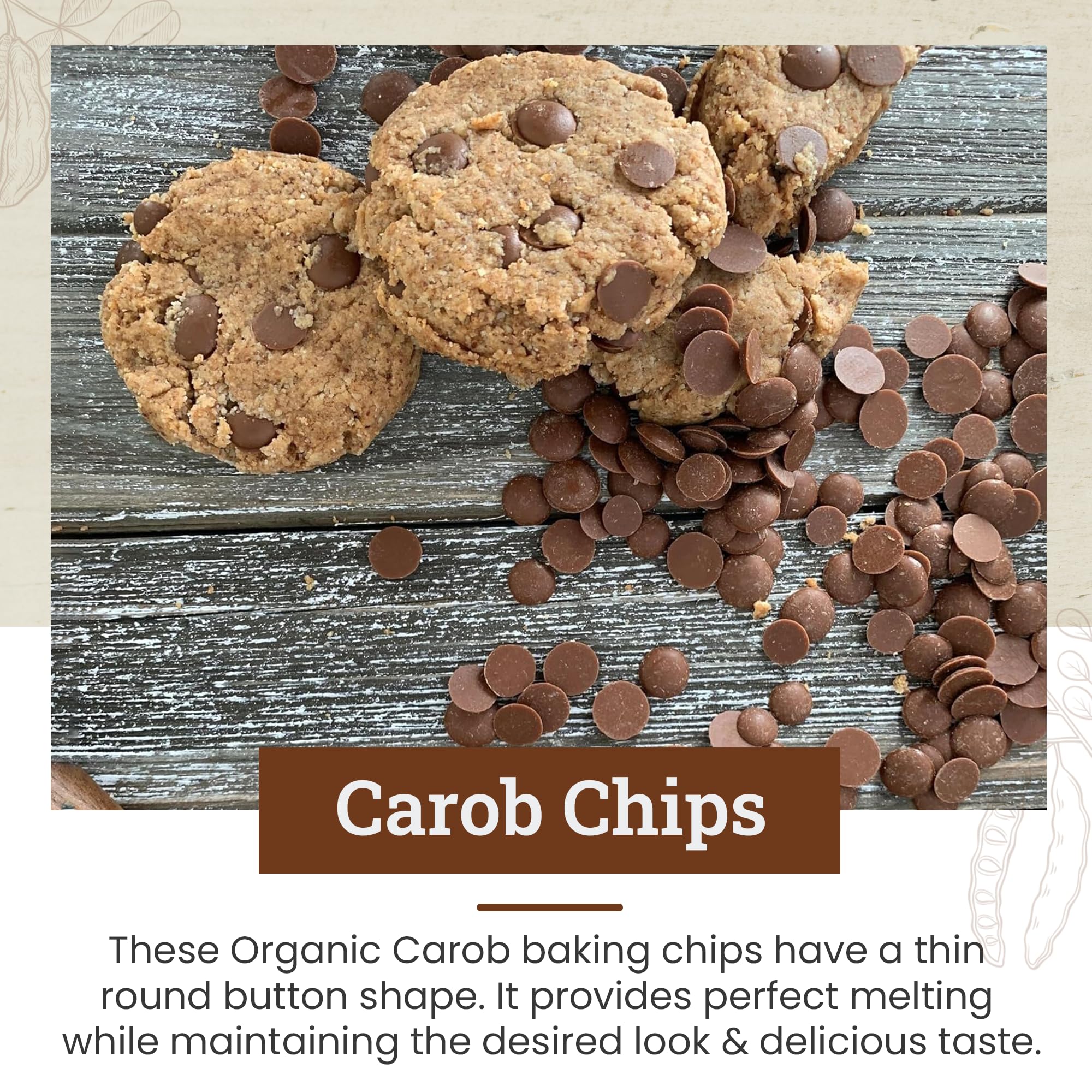 Missy J's organic Unsweetened Carob Chips 8 Oz, Vegan, Gluten and Caffeine Free, Healthy Substitute for Chocolate, Perfect for Snacks and Treats