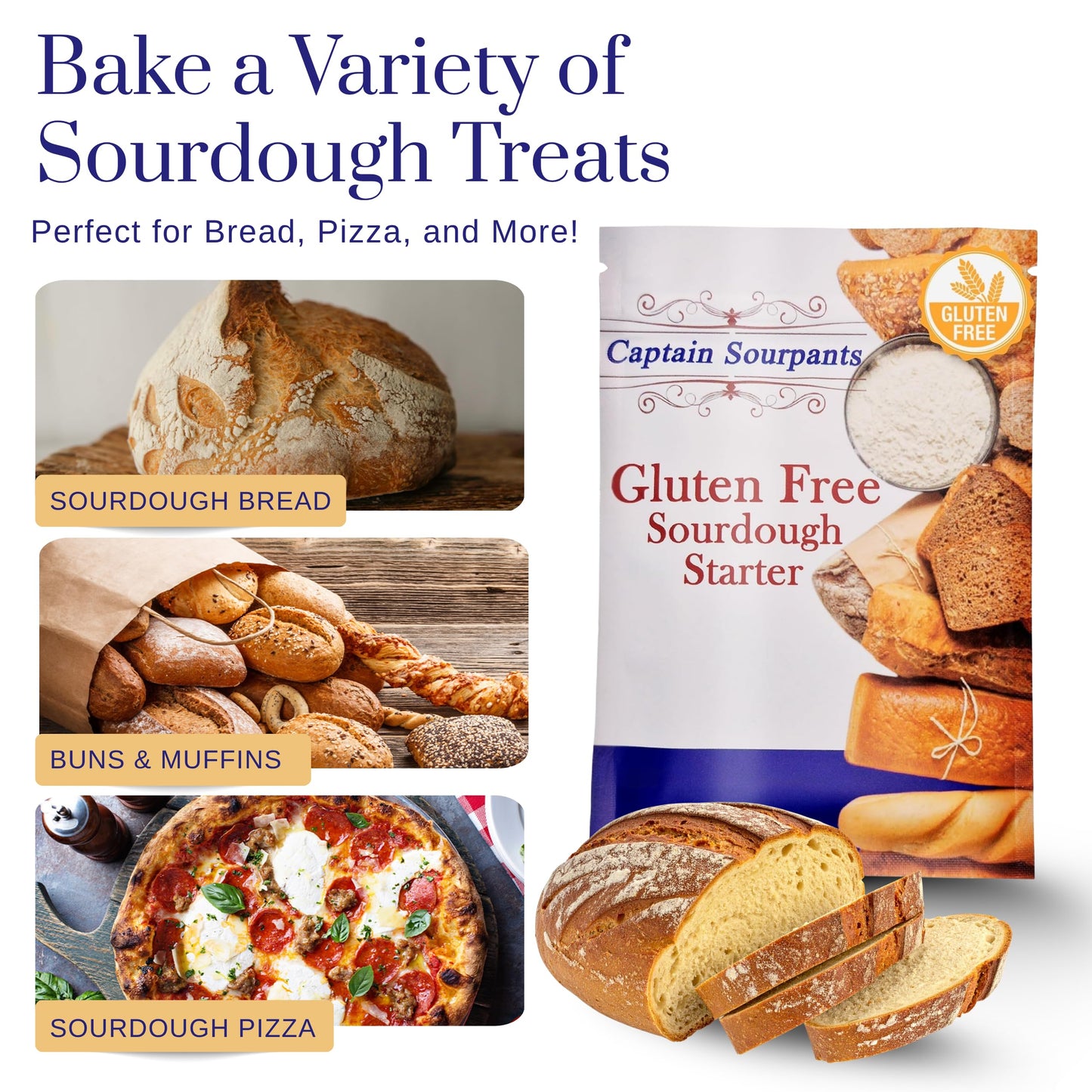 Gluten Free Sourdough Starter - 100+ Year Old Dehydrated Heirloom Style Sourdough Starter Kit for Sourdough Bread, Pizza, Buns, Pancakes, Muffins |