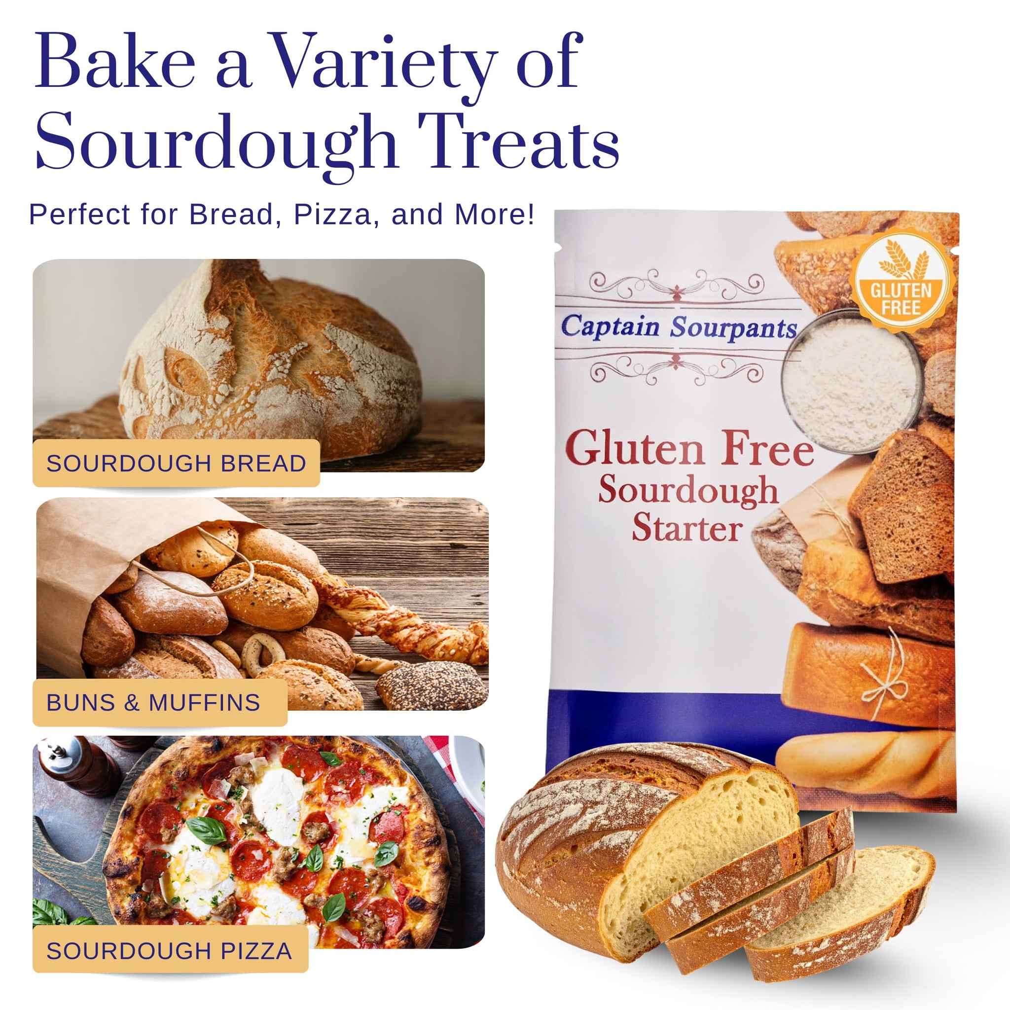 Gluten Free Sourdough Starter - 100+ Year Old Dehydrated Heirloom Style Sourdough Starter Kit for Sourdough Bread, Pizza, Buns, Pancakes, Muffins |