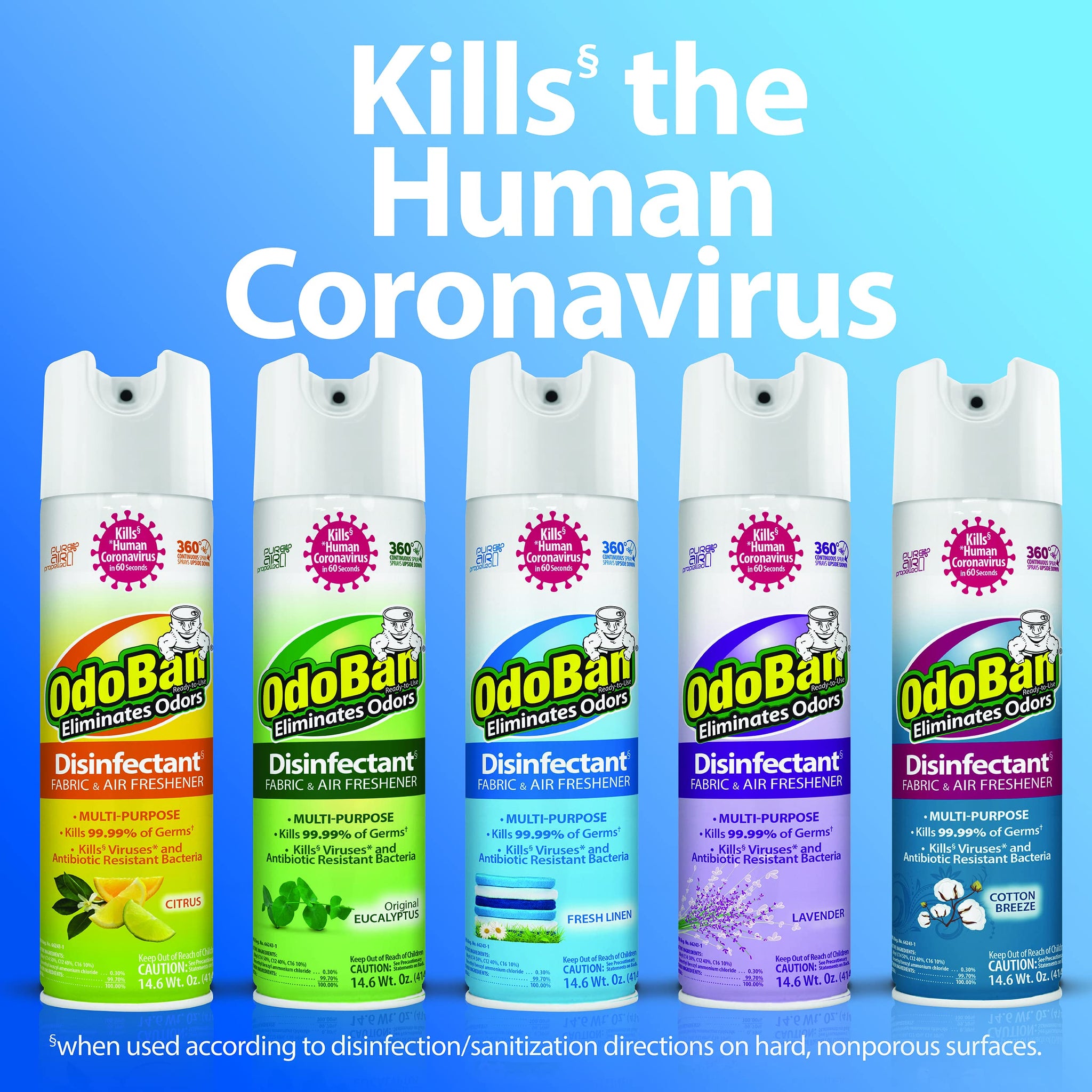 OdoBan Ready-to-Use 360-Degree Continuous Spray Disinfectant and Harsh Aroma Eliminator, Fabric and Air Freshener, 3 Pack, 14.6 Ounces Each, Fresh