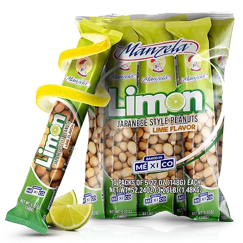 Manzela Japanese-Style Peanuts Lime Flavor | Crunchy Shell with Tangy Citrus Twist, Mexican Snack Perfect with Drinks, Lightly Salted Peanuts, Size 10