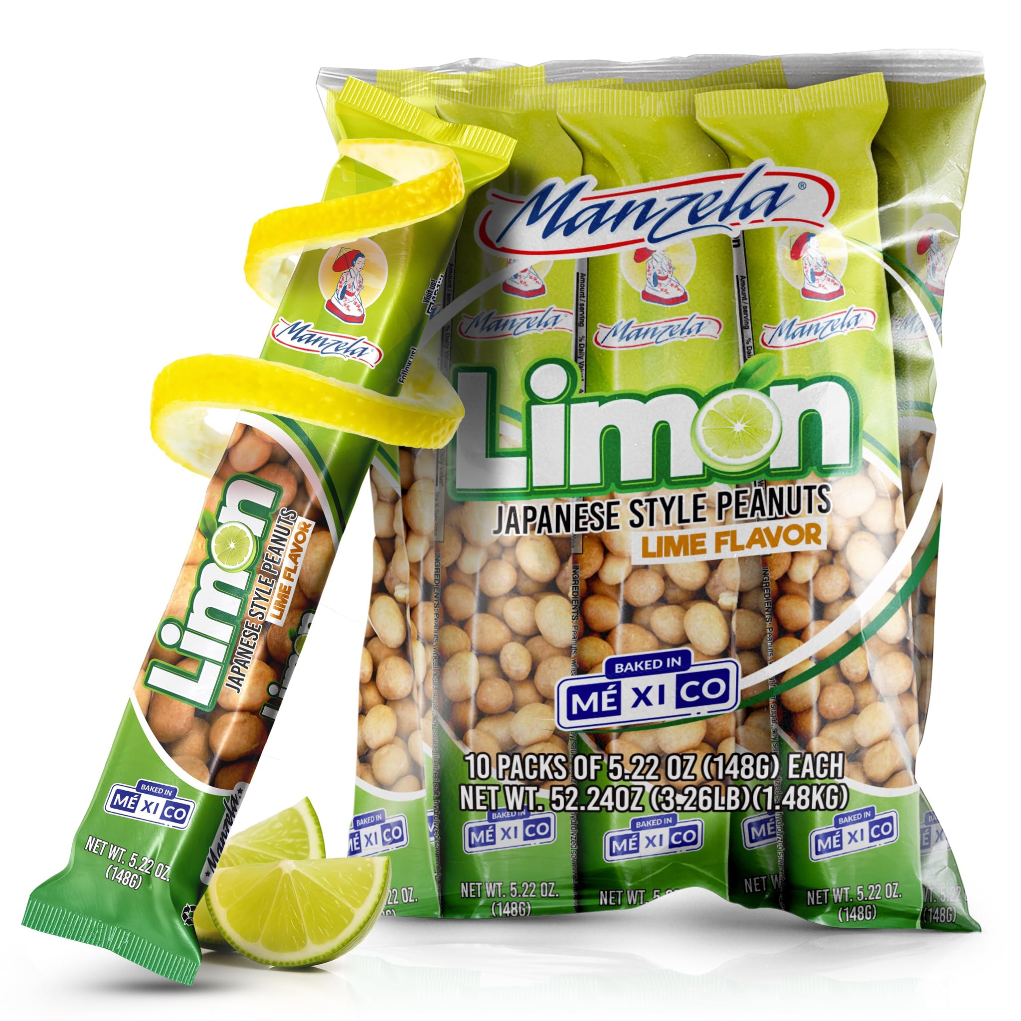 Manzela Japanese-Style Peanuts Lime Flavor | Crunchy Shell with Tangy Citrus Twist, Mexican Snack Perfect with Drinks, Lightly Salted Peanuts, Size 10