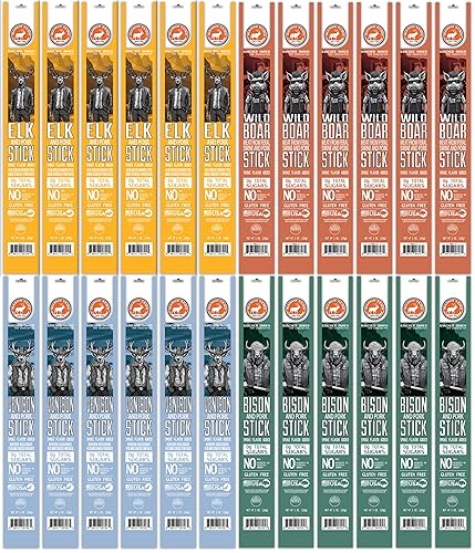 PEARSON RANCH Game Meat Sticks Variety - Elk, Bison, Venison, Wild Boar - Exotic Jerky Sticks, No Added Nitrites, High-Protein, Paleo & Keto Friendly