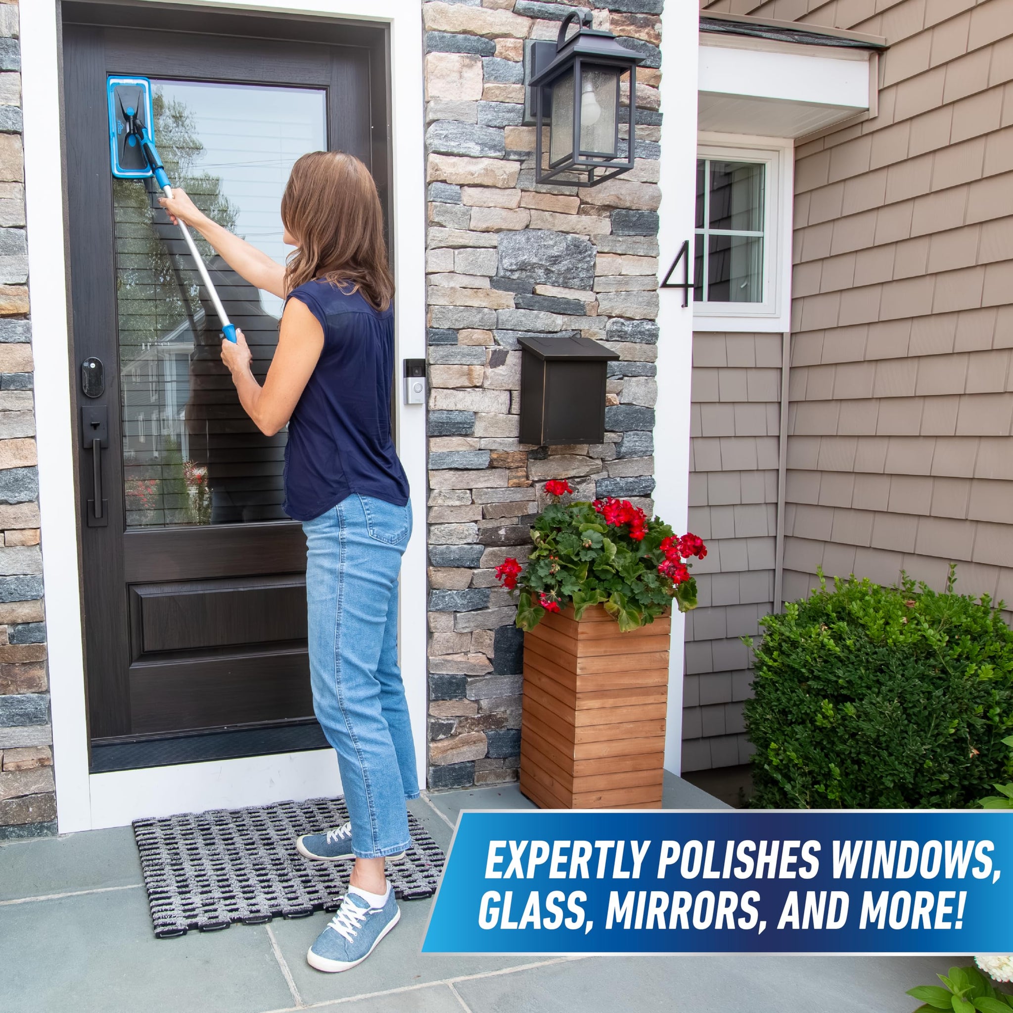 Unger Professional Indoor Window Cleaning Kit with 2' Pole - Swivel Head Pad Washer for Glass, Mirrors & Flat Surfaces, Streak-Free Results, 2