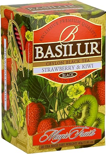 Basilur | Strawberry & Kiwi Tea | Ceylon Black Tea | Magic Fruits Collection | 20 Count Foil Enveloped