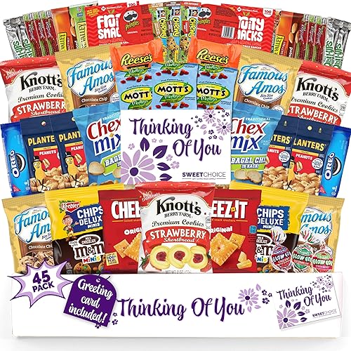 Thinking Of You Snack Box Variety Pack Care Package (45 Count) College Student Candies Christmas Thanks Giving Gift Basket, Fathers Day Bouquets Crave