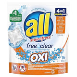 All Mighty Pacs Laundry Detergent, Free Clear Pouch, 16 Count (10072613739827)