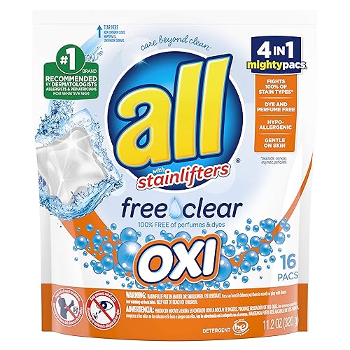All Mighty Pacs Laundry Detergent, Free Clear Pouch, 16 Count (10072613739827)