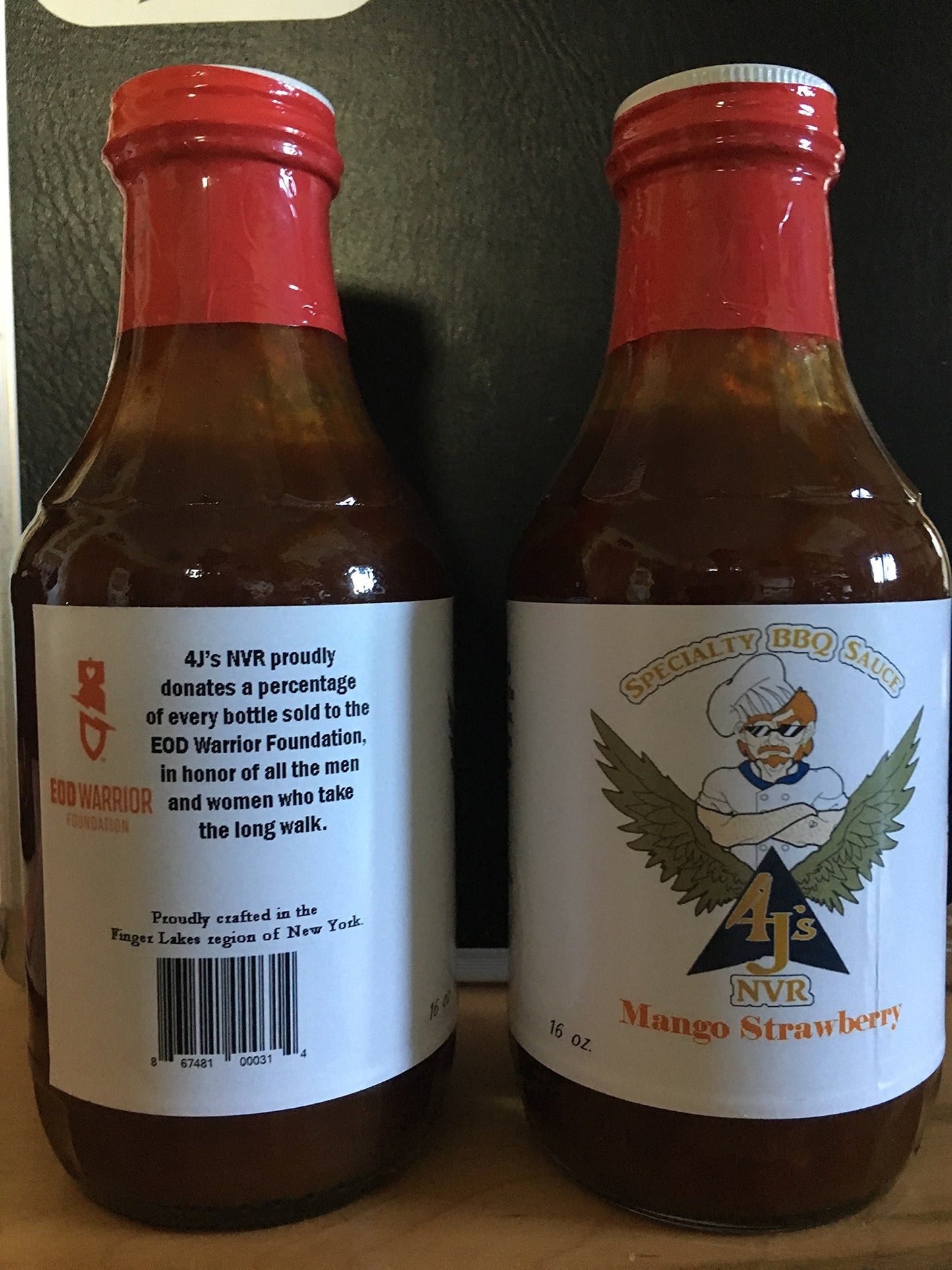 4 J's NVR Specialty sauce, Mango Strawberry,16 oz, Small Batch, NO thickeners or preservatives, Gluten Free, Vegetarian, Fruit Based Sauce