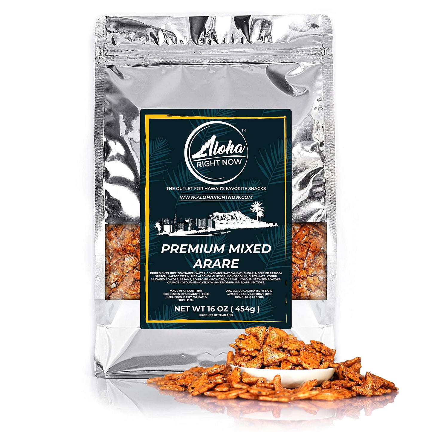 Aloha Right Now Premium Mixed Arare Rice Crackers Mochi Crunch Japanese Hawaiian Style Asian Snack Mix 1 Lbs 16oz (Pack of 3)