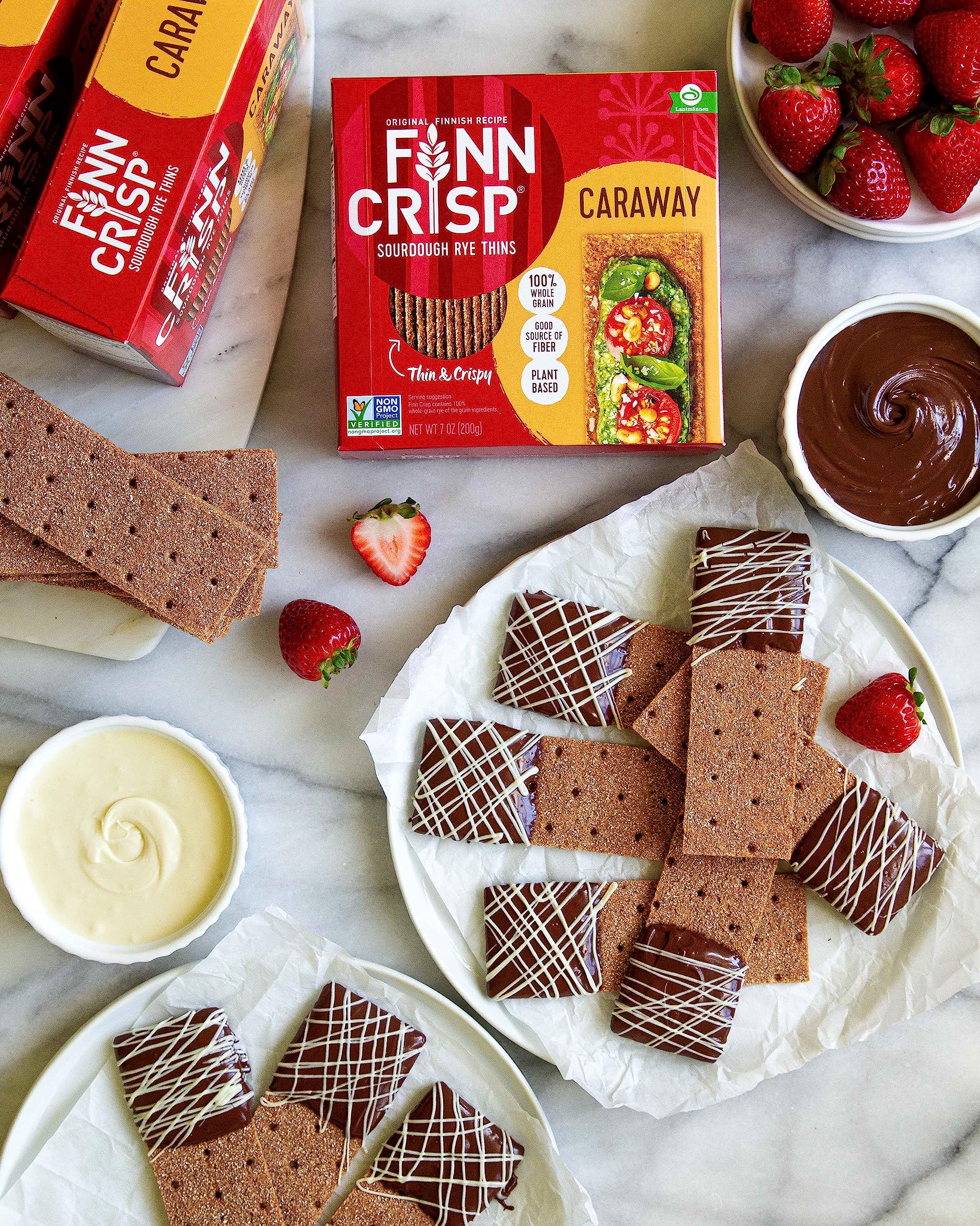 Finn Crisps Rye Crispbread with Caraway 7oz | Thin, Crispy Rye Flatbreads with Caraway | Authentic Finnish Sourdough Crispbread | Caraway Rye Crackers