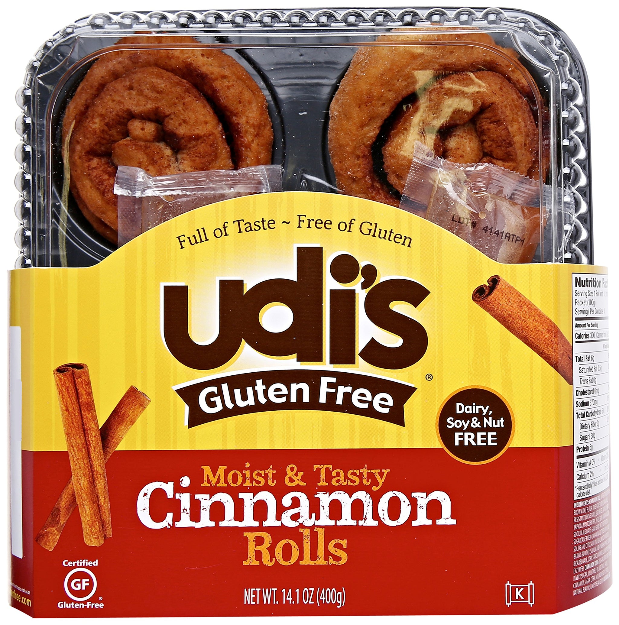 Udi's Gluten Free Cinnamon Rolls, 4 ct, 14.1 oz (frozen)