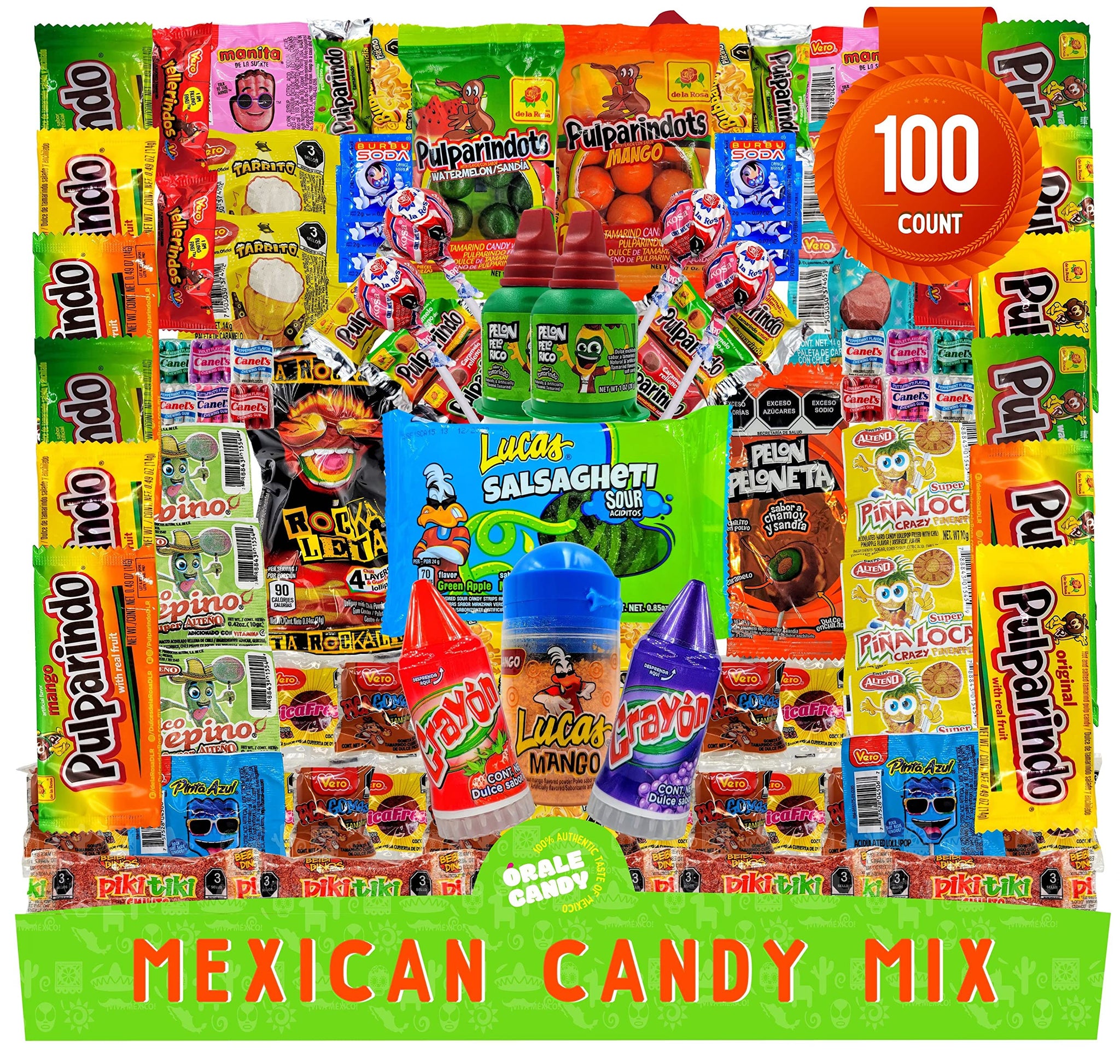 Mexican Candy Mix Assortment, Dulces mexicanos, Includes Vero mango, Salsaghetti, Peloneta, Pelon pelo rico, bulk candies, pulparindo, candy box